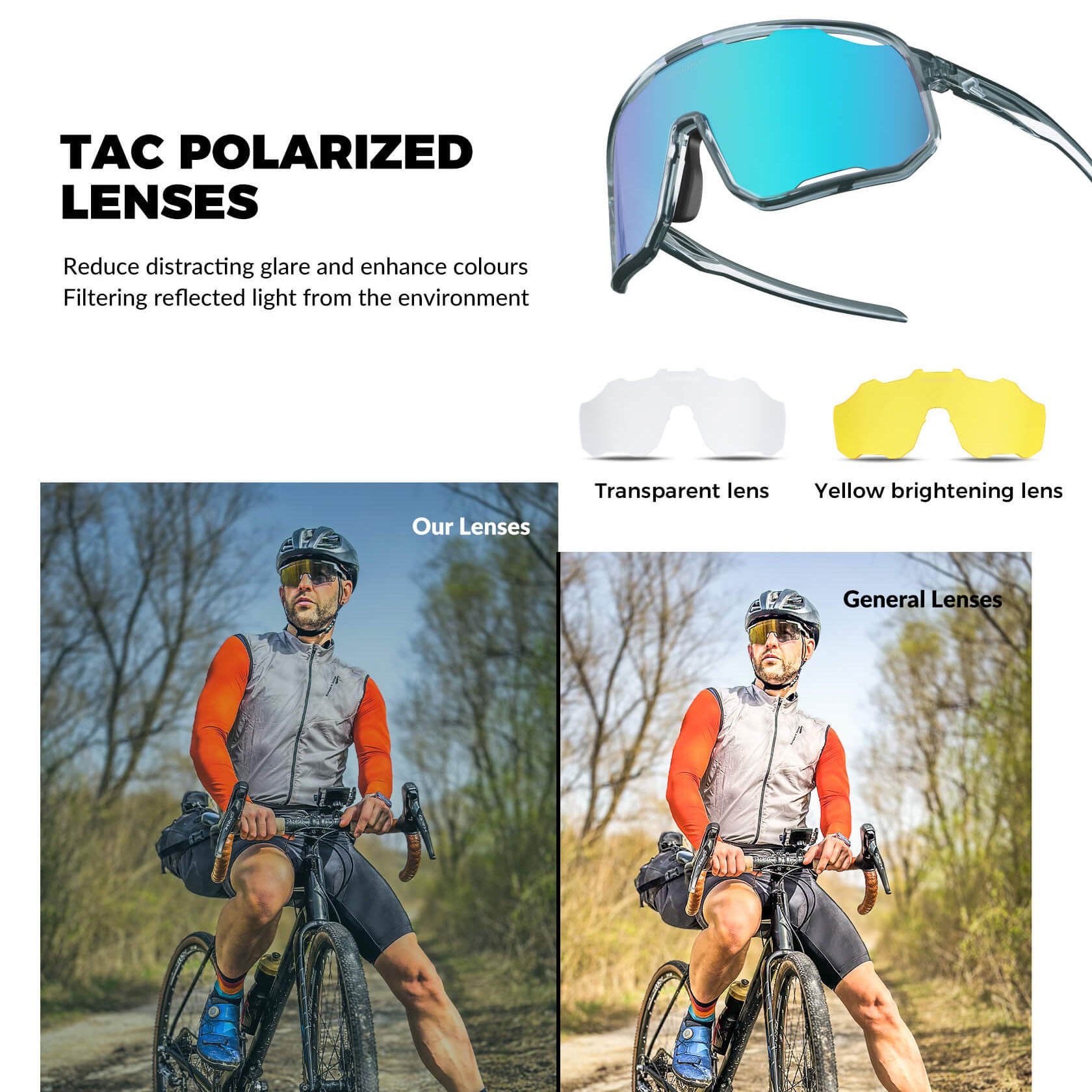 ROCKBROS polarized sunglasses, UV400 protection, transparent cycling glasses, windproof, TR90 frame, perfect for cycling and outdoor sports. #Color_Dark gray/Polarized pink purple
