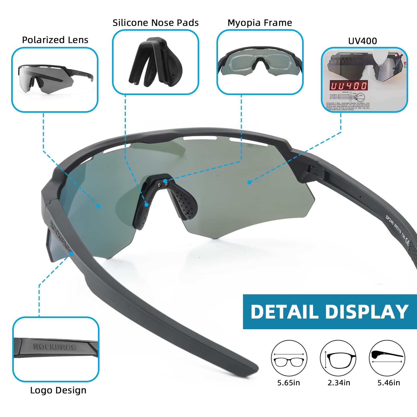 ROCKBROS Polarized Cycling Glasses with 4 Interchangeable Lenses #Color_Black