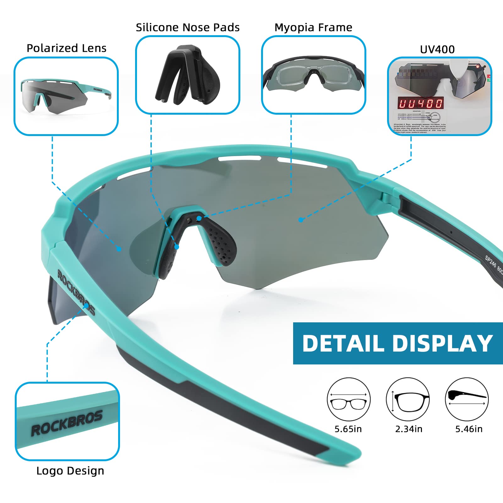 ROCKBROS Polarized Cycling Glasses with 4 Interchangeable Lenses #Color_Green