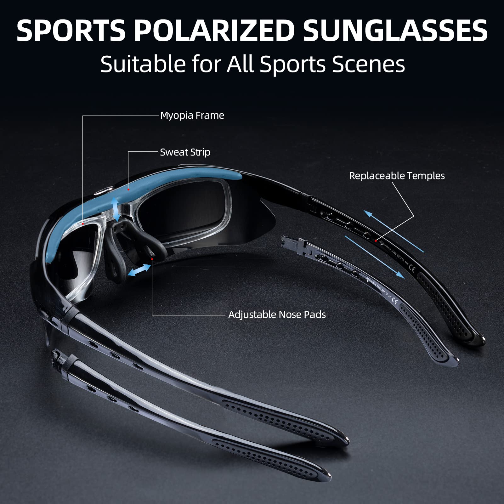 ROCKBROS Polarized Cycling Sunglasses with 5 Interchangeable Lenses ALT #color_Black Grey