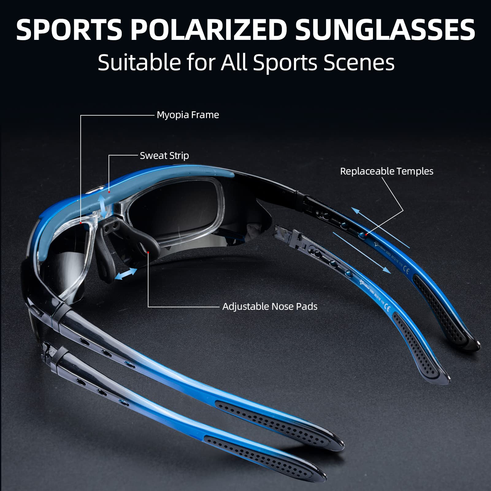 ROCKBROS Polarized Cycling Sunglasses with 5 Interchangeable Lenses ALT #color_Blue