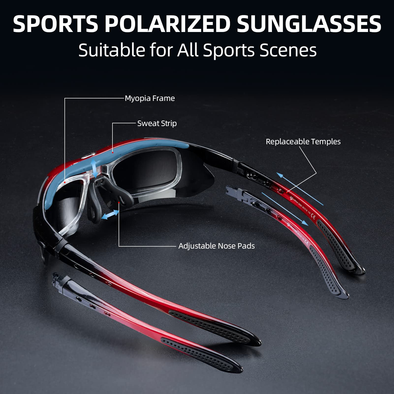 ROCKBROS Polarized Cycling Sunglasses with 5 Interchangeable Lenses ALT #color_Red Grey
