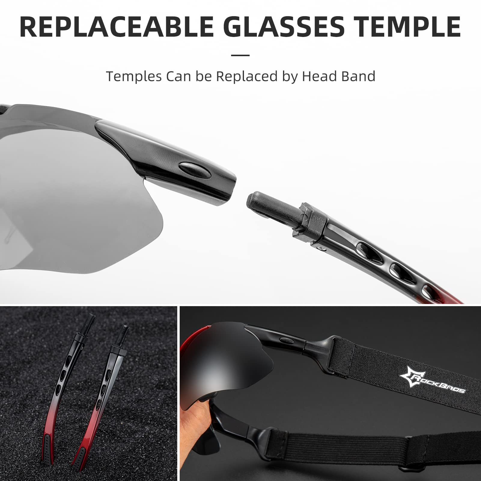 ROCKBROS Polarized Cycling Sunglasses with 5 Interchangeable Lenses ALT #color_White Grey