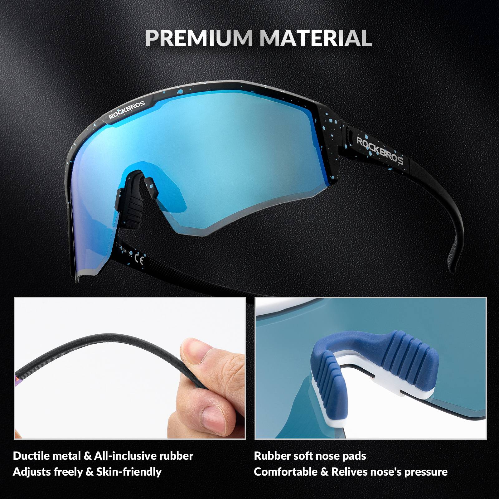 ROCKBROS Polarized Sports Glasses Adjustable Temple TAC Lenses + TR90 #Color_Black