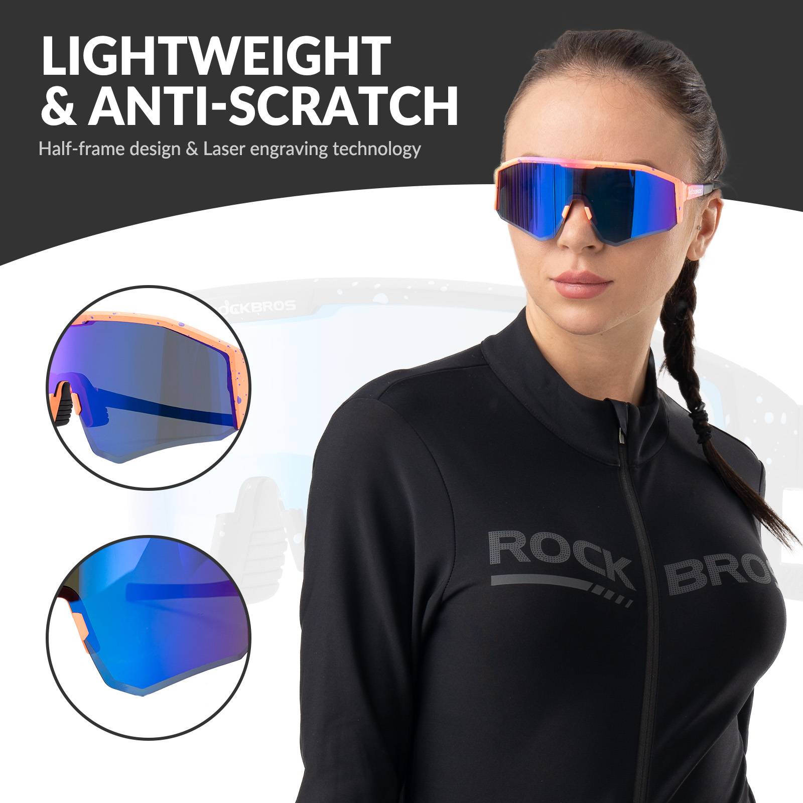 ROCKBROS Polarized Sports Glasses Adjustable Temple TAC Lenses + TR90 #Color_Pink