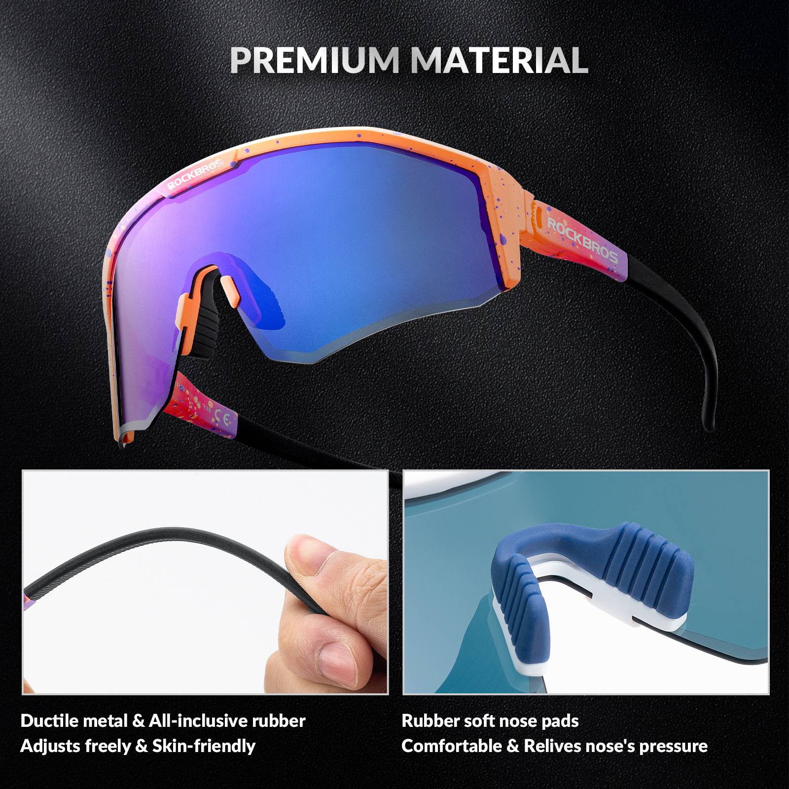 ROCKBROS Polarized Sports Glasses Adjustable Temple TAC Lenses + TR90 #Color_Pink