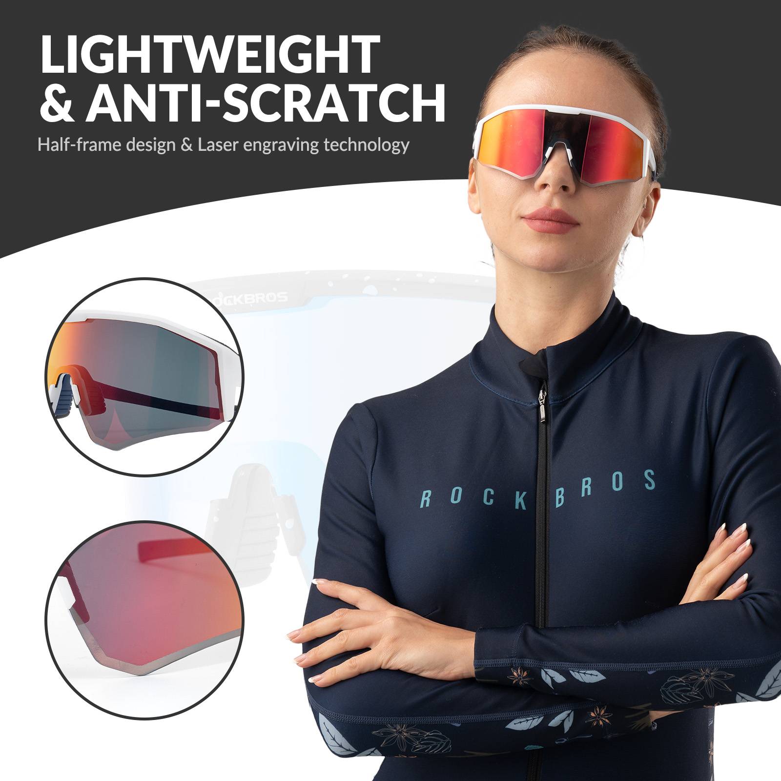 ROCKBROS Polarized Sports Glasses Adjustable Temple TAC Lenses + TR90 #Color_White