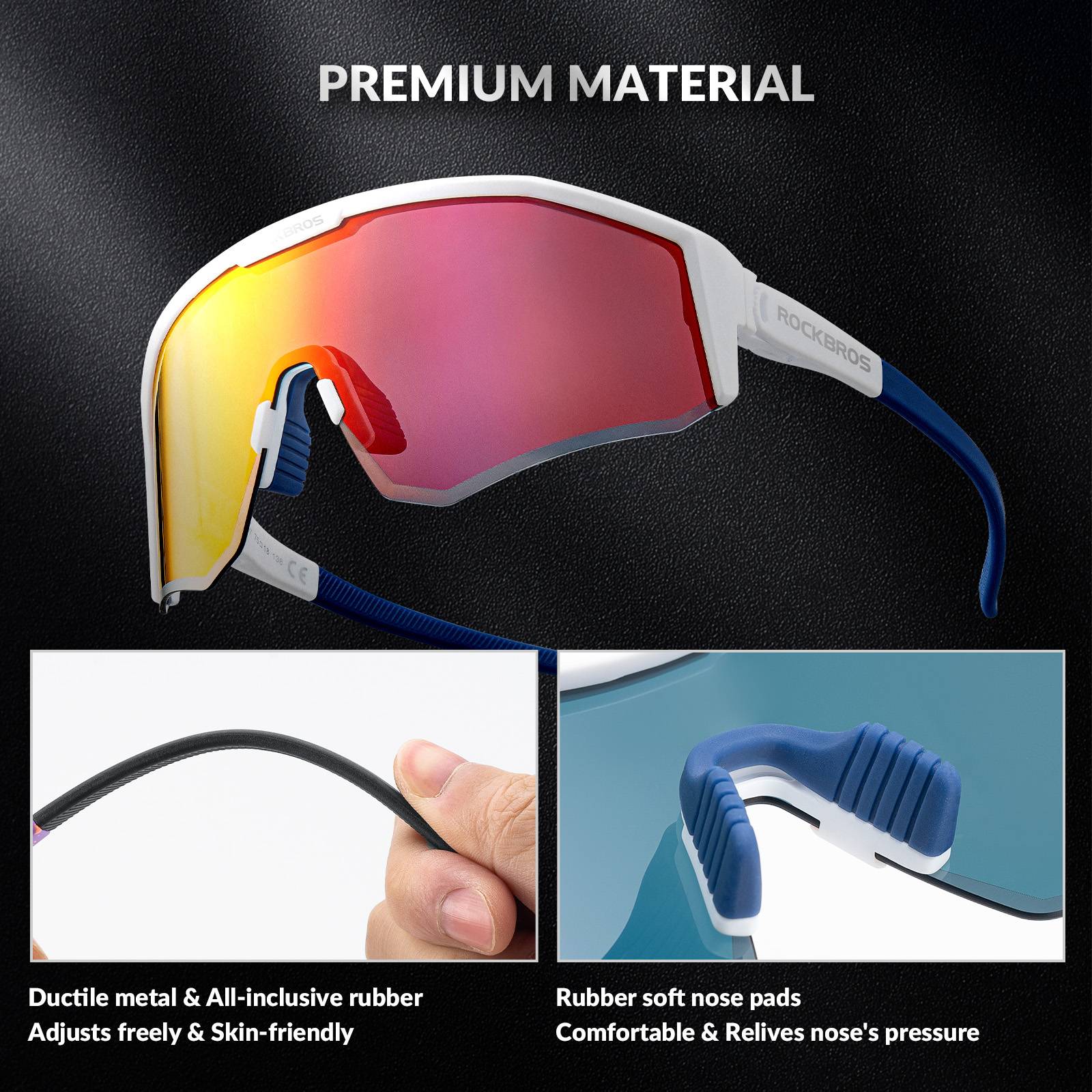 ROCKBROS Polarized Sports Glasses Adjustable Temple TAC Lenses + TR90 #Color_White