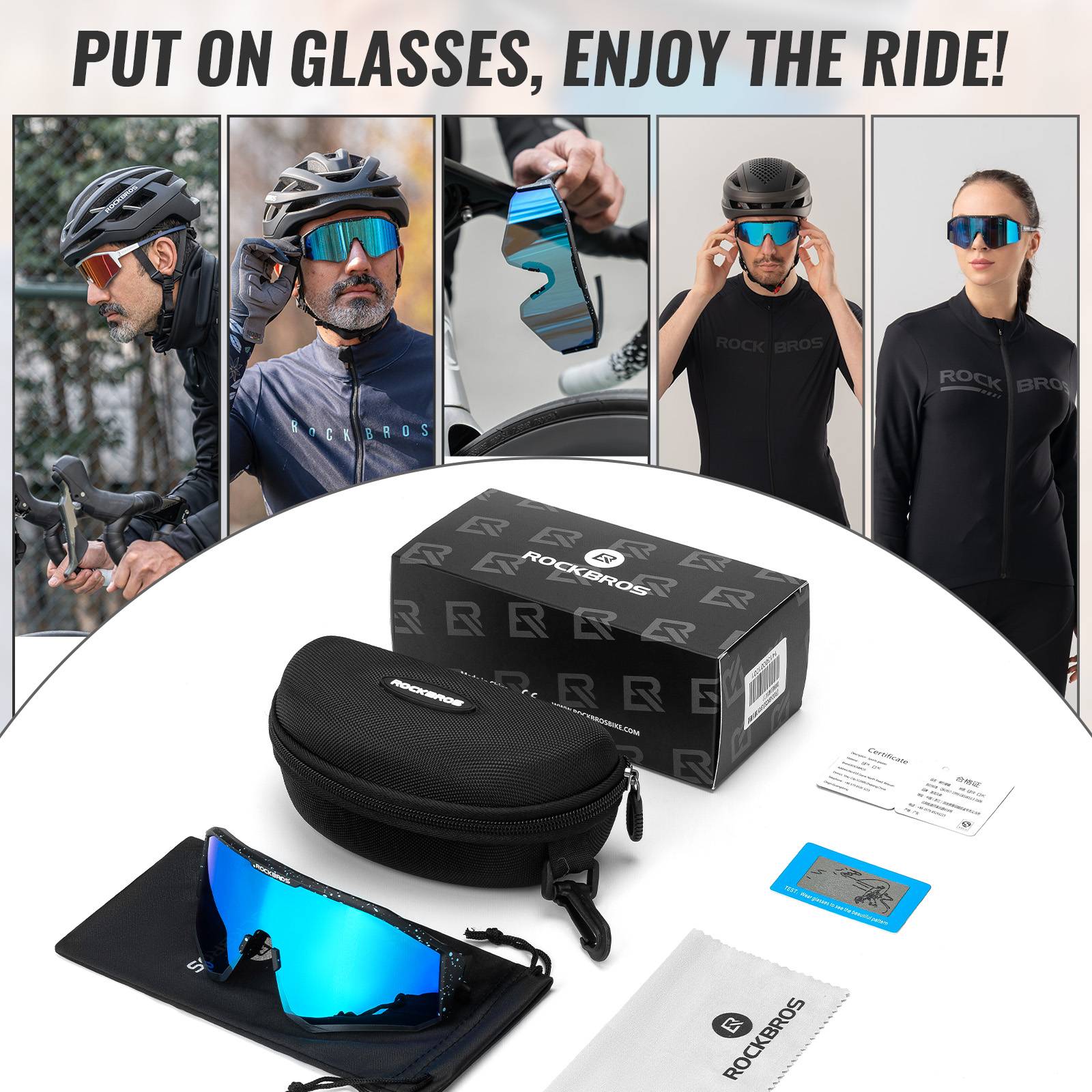 ROCKBROS Polarized Sports Glasses Adjustable Temple TAC Lenses + TR90