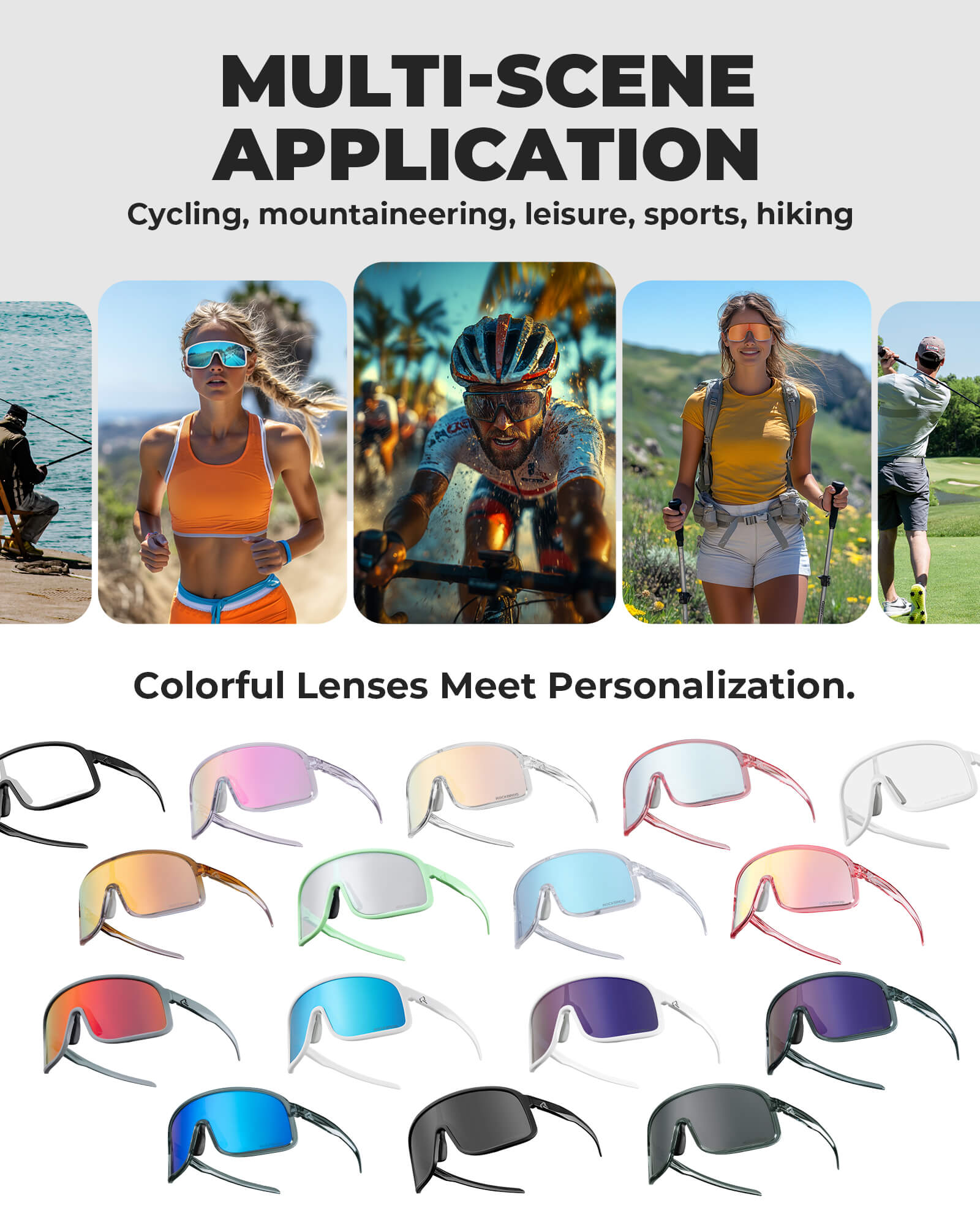 ROCKBROS polarized sunglasses, TR90 frame, UV400 protection, unisex cycling glasses, SP350 model in bright white. #Color_Bright White