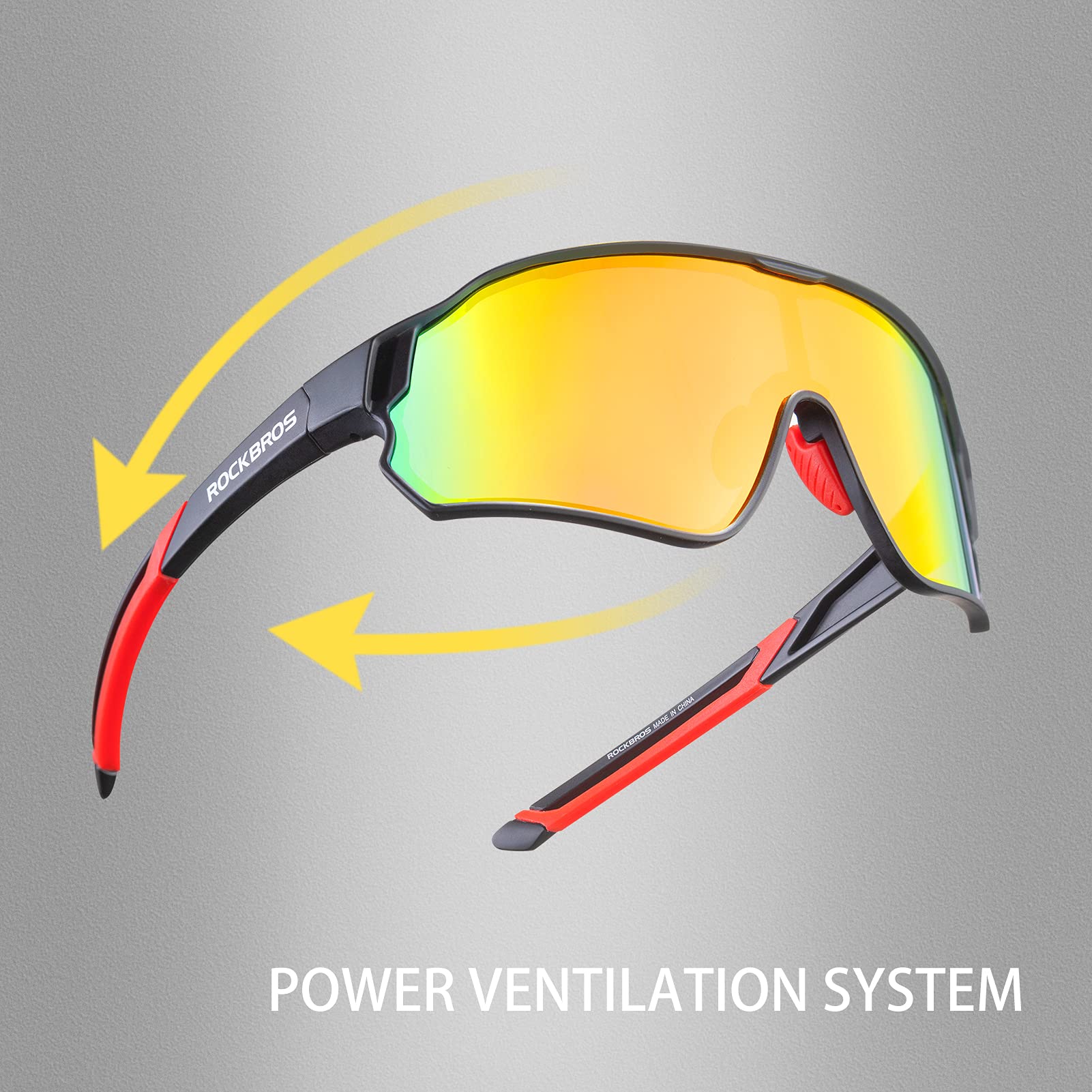 ROCKBROS Polarized Sunglasses UV 400 Protection TR90 Frame Outdoor Sports #Color_Black Red
