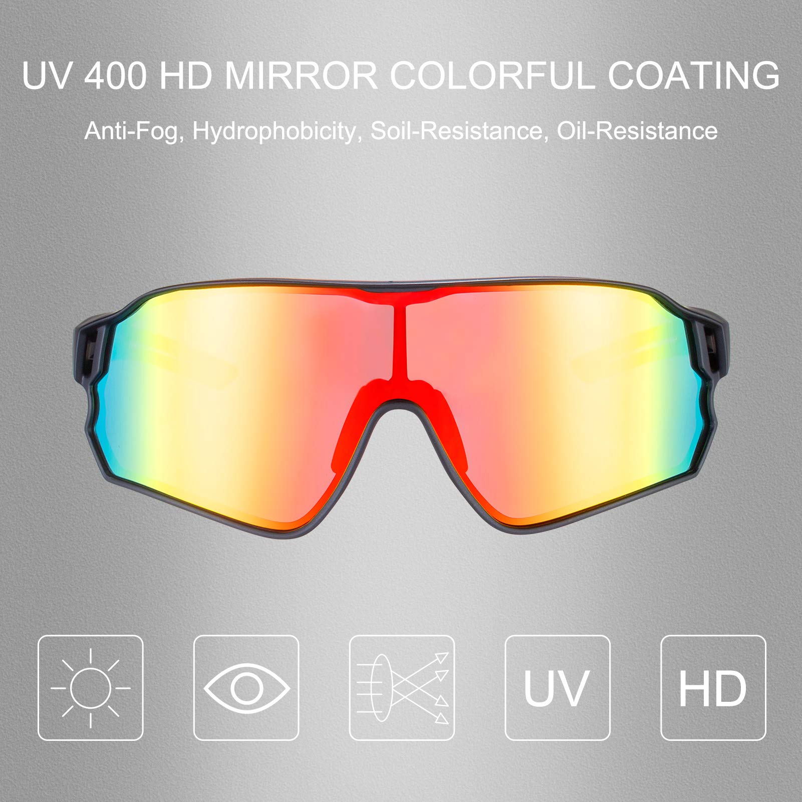 ROCKBROS Polarized Sunglasses UV 400 Protection TR90 Frame Outdoor Sports #Color_Black Red