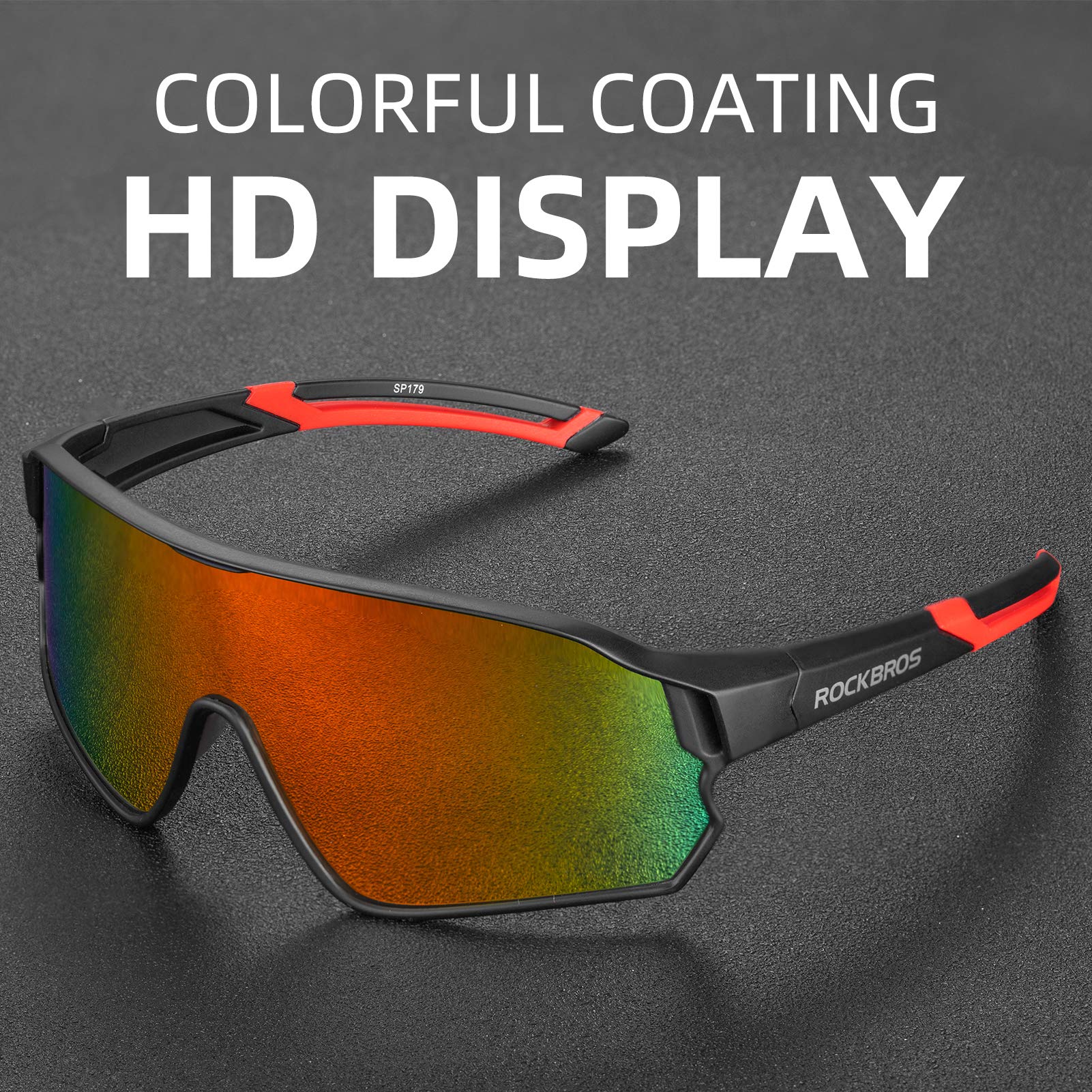 ROCKBROS Polarized Sunglasses UV 400 Protection TR90 Frame Outdoor Sports #Color_Black Red
