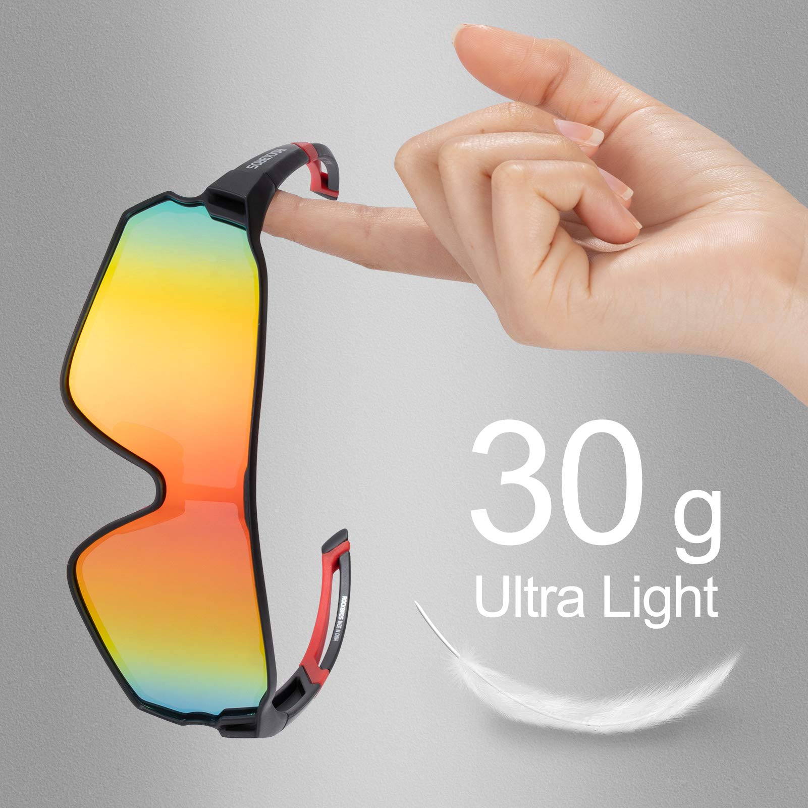 ROCKBROS Polarized Sunglasses UV 400 Protection TR90 Frame Outdoor Sports #Color_Black Red