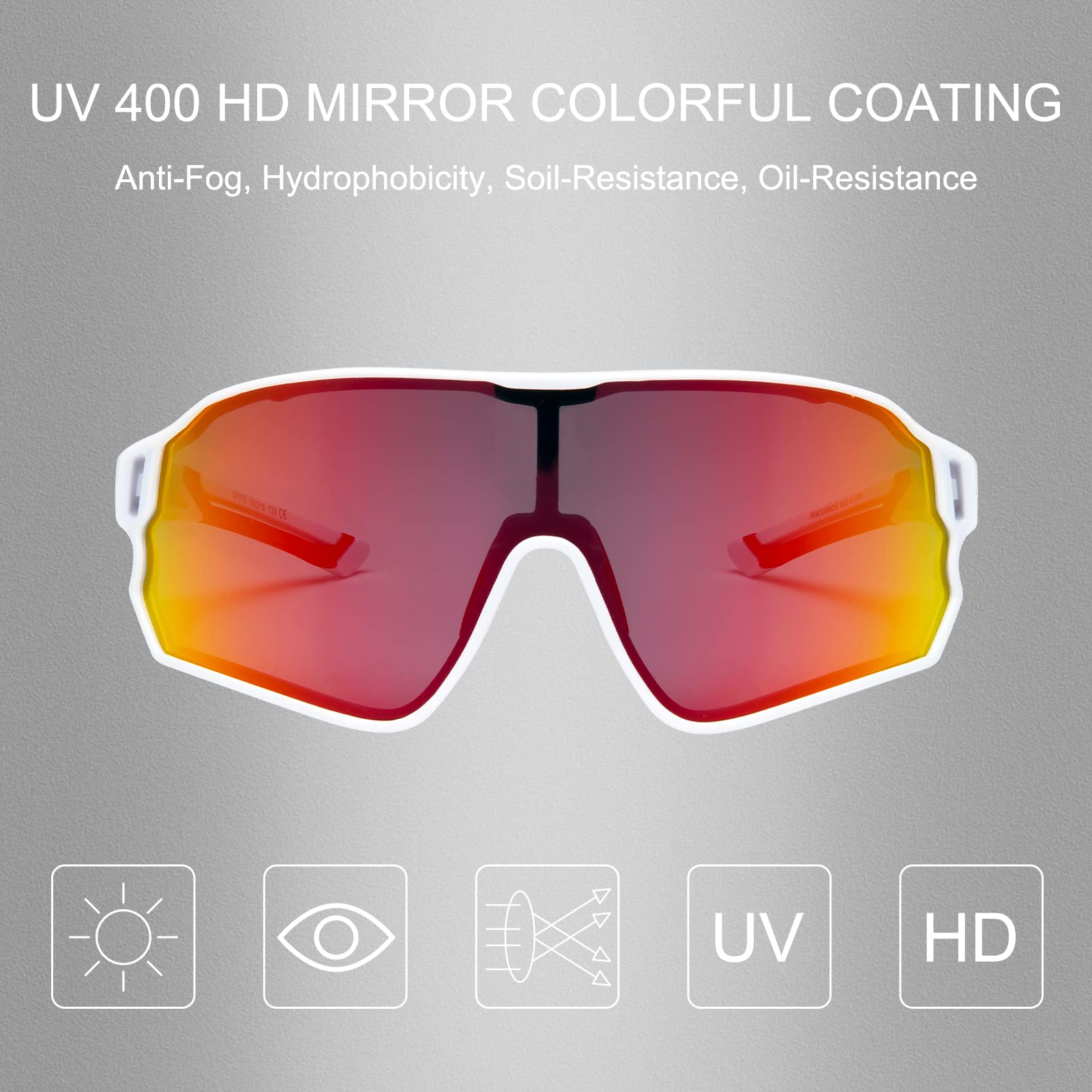 ROCKBROS Polarized Sunglasses UV 400 Protection TR90 Frame Outdoor Sports #Color_White Red
