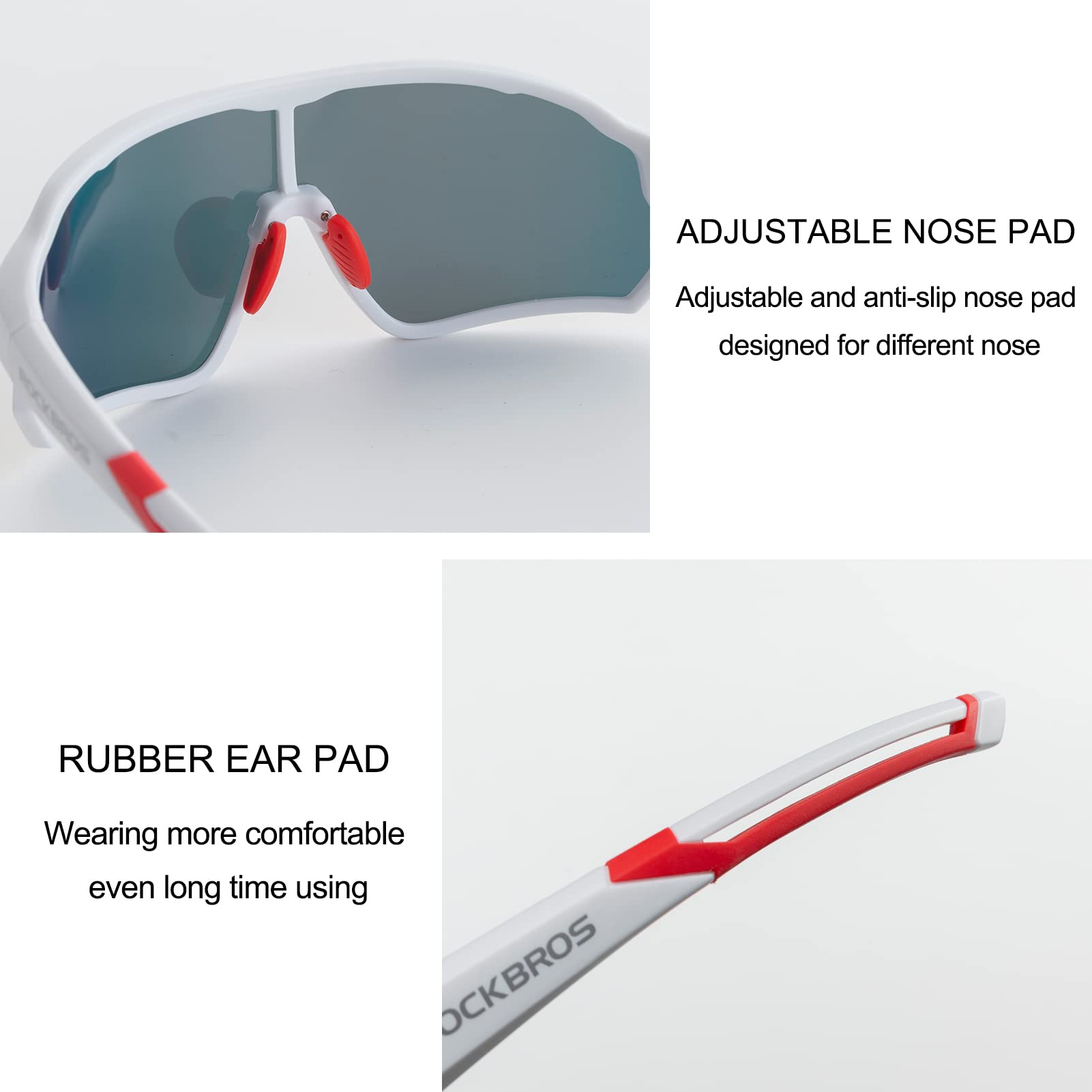 ROCKBROS Polarized Sunglasses UV 400 Protection TR90 Frame Outdoor Sports #Color_White Red