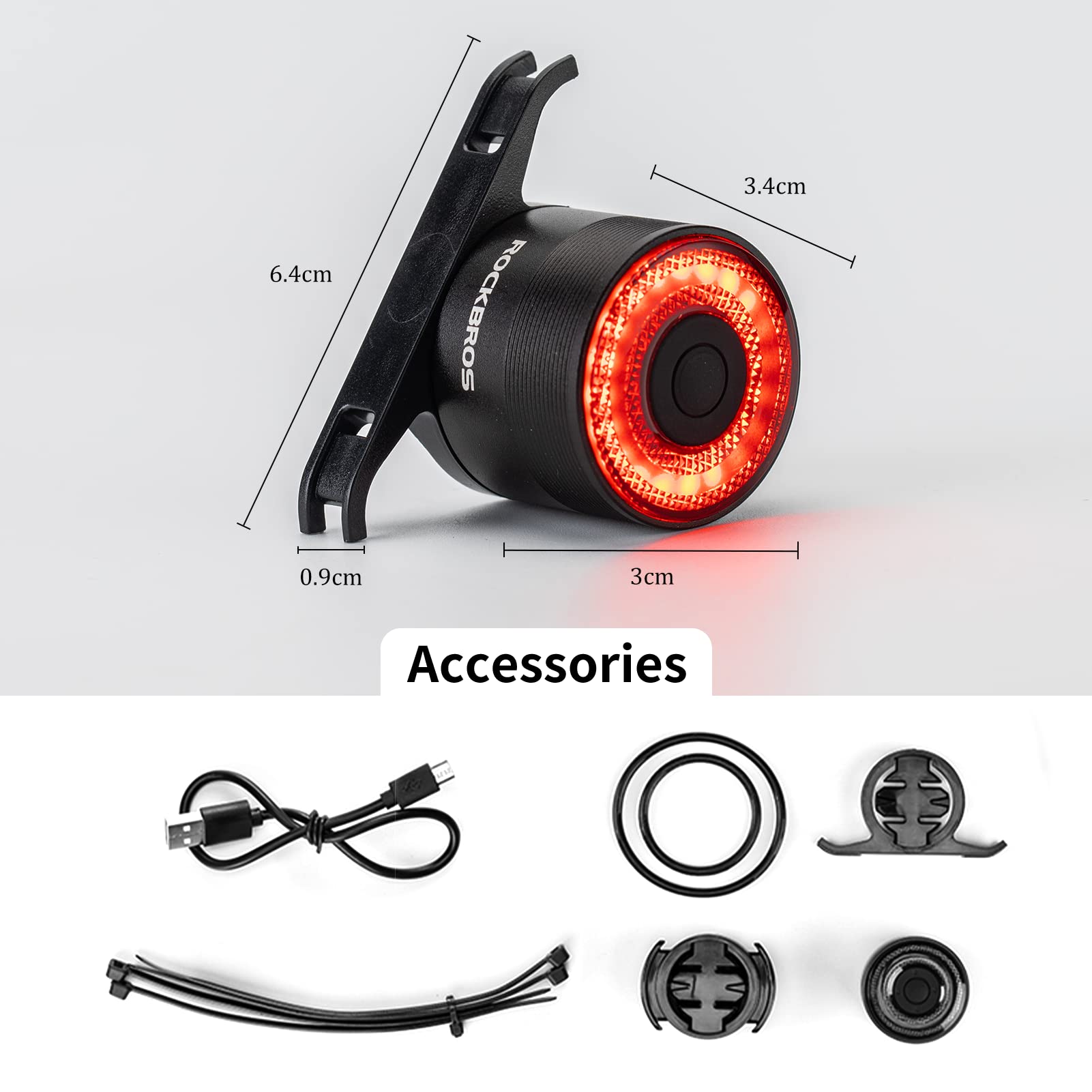 ROCKBROS Q3 Smart Bike Rear Light IPX6 Waterproof LED Brake Light USB Charging