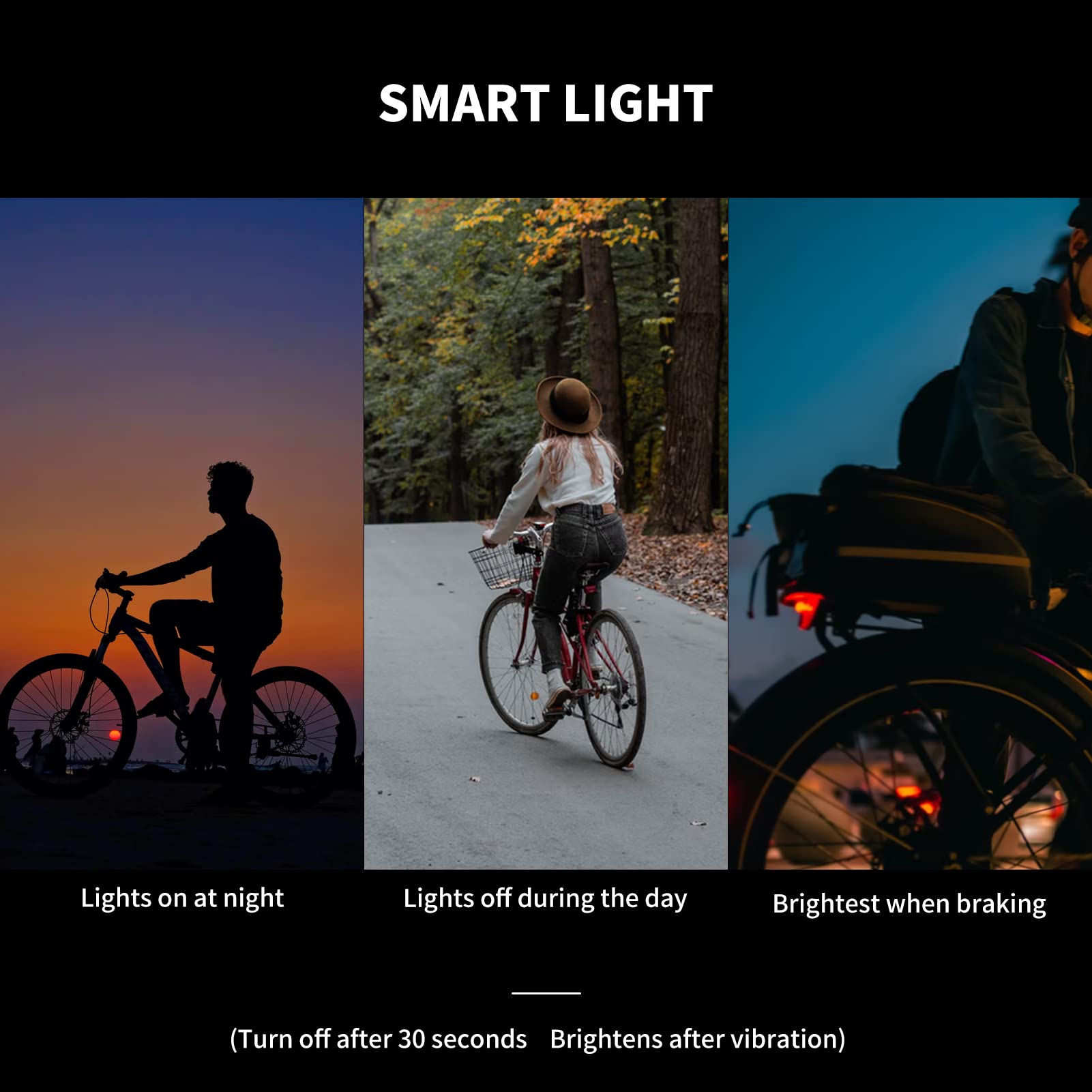 ROCKBROS Q3 Smart Bike Rear Light IPX6 Waterproof LED Brake Light USB Charging