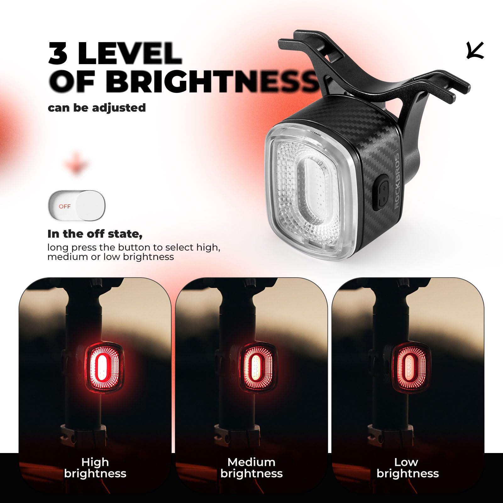 ROCKBROS Rear Bike Light Rechargeable Waterproof Ultra Bright LED Taillight