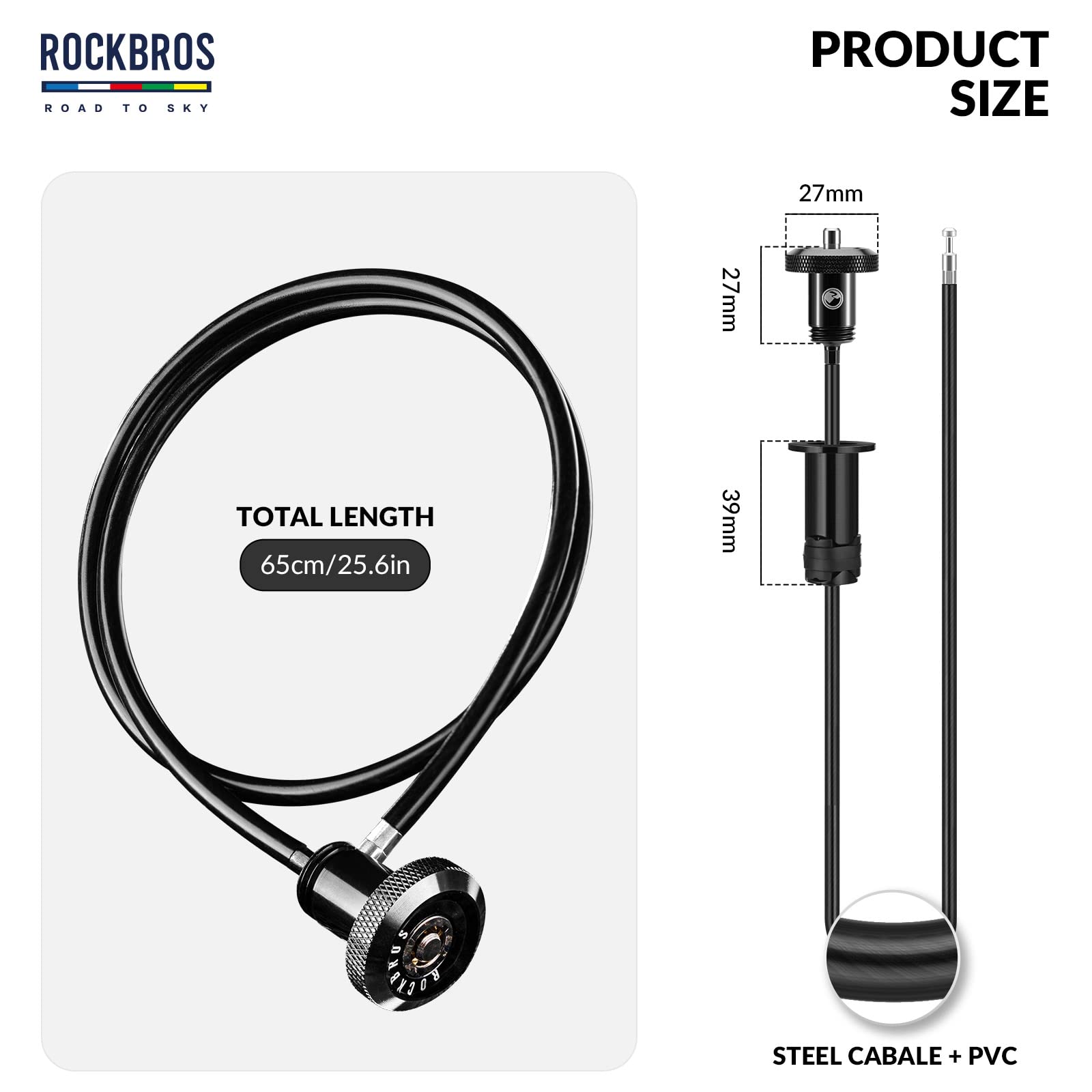 ROCKBROS Road-to-Sky Bicycle Cable Lock Mini Multifunctional Hidden 65cm