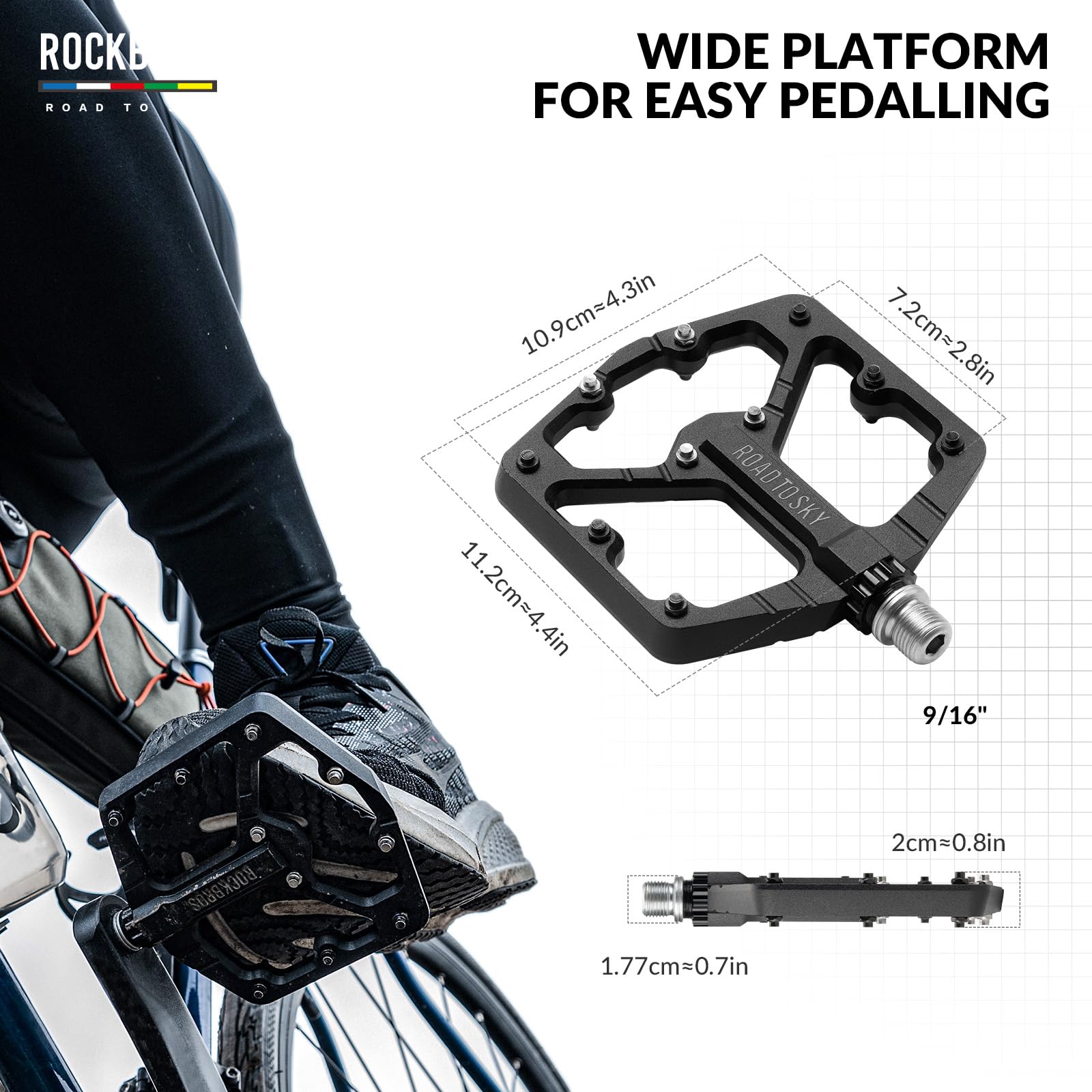 ROCKBROS Road-to-Sky Bicycle Pedals 9/16 Inch Aluminum Alloy Non-Slip