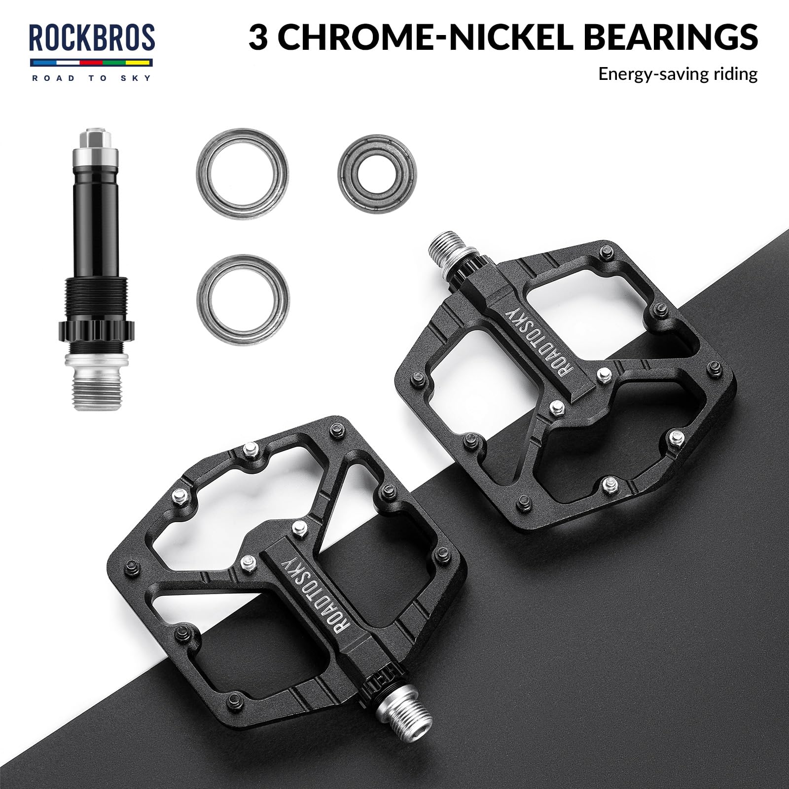 ROCKBROS Road-to-Sky Bicycle Pedals 9/16 Inch Aluminum Alloy Non-Slip