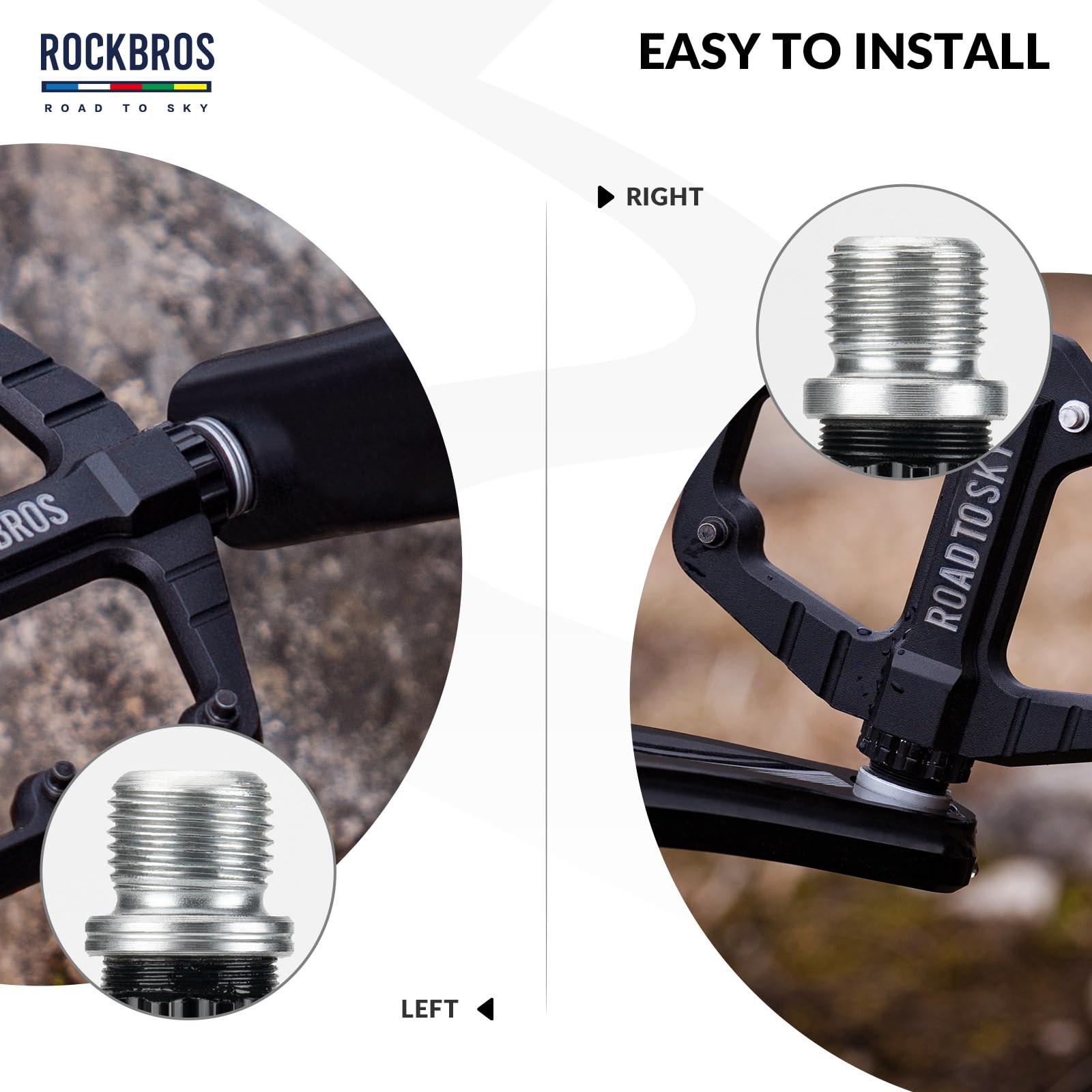 ROCKBROS Road-to-Sky Bicycle Pedals 9/16 Inch Aluminum Alloy Non-Slip
