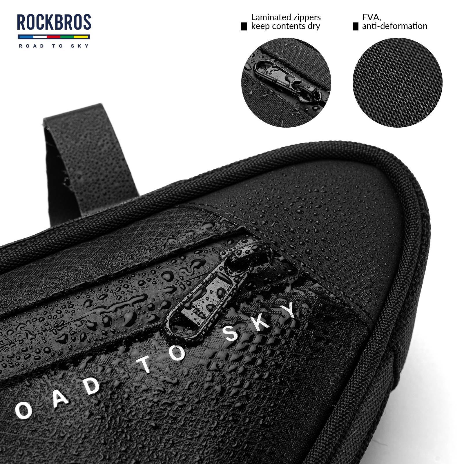 ROCKBROS Road-to-Sky Bike Frame Bag Reflective Waterproof Triangular Bag #Color_Black