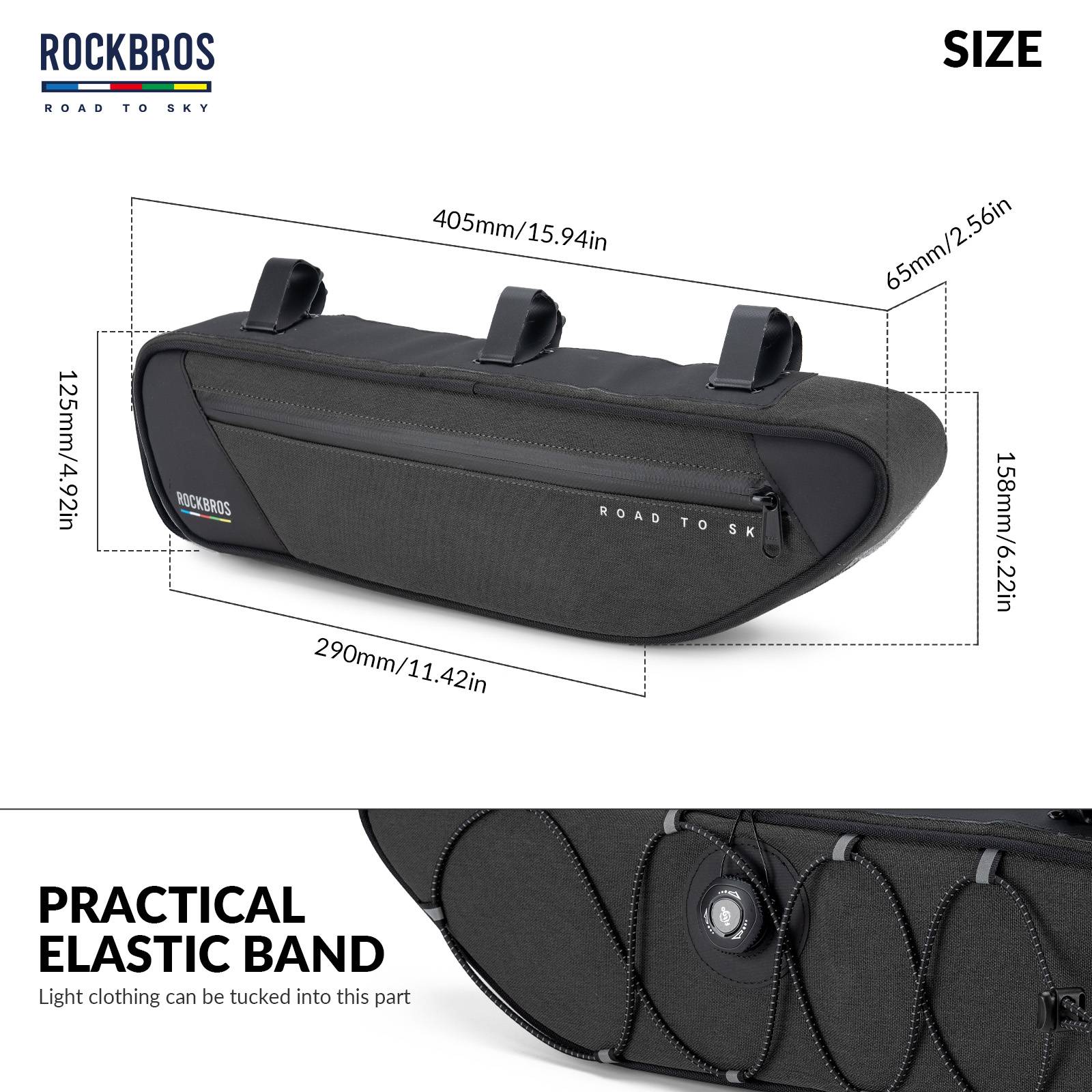 ROCKBROS Road-to-Sky Bike Frame Bag Reflective Waterproof Triangular Bag #Color_Black