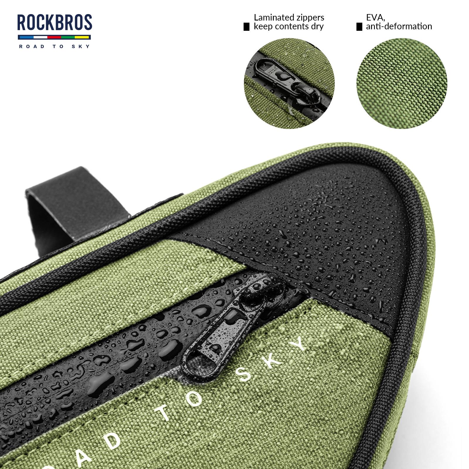 ROCKBROS Road-to-Sky Bike Frame Bag Reflective Waterproof Triangular Bag #Color_Army Green