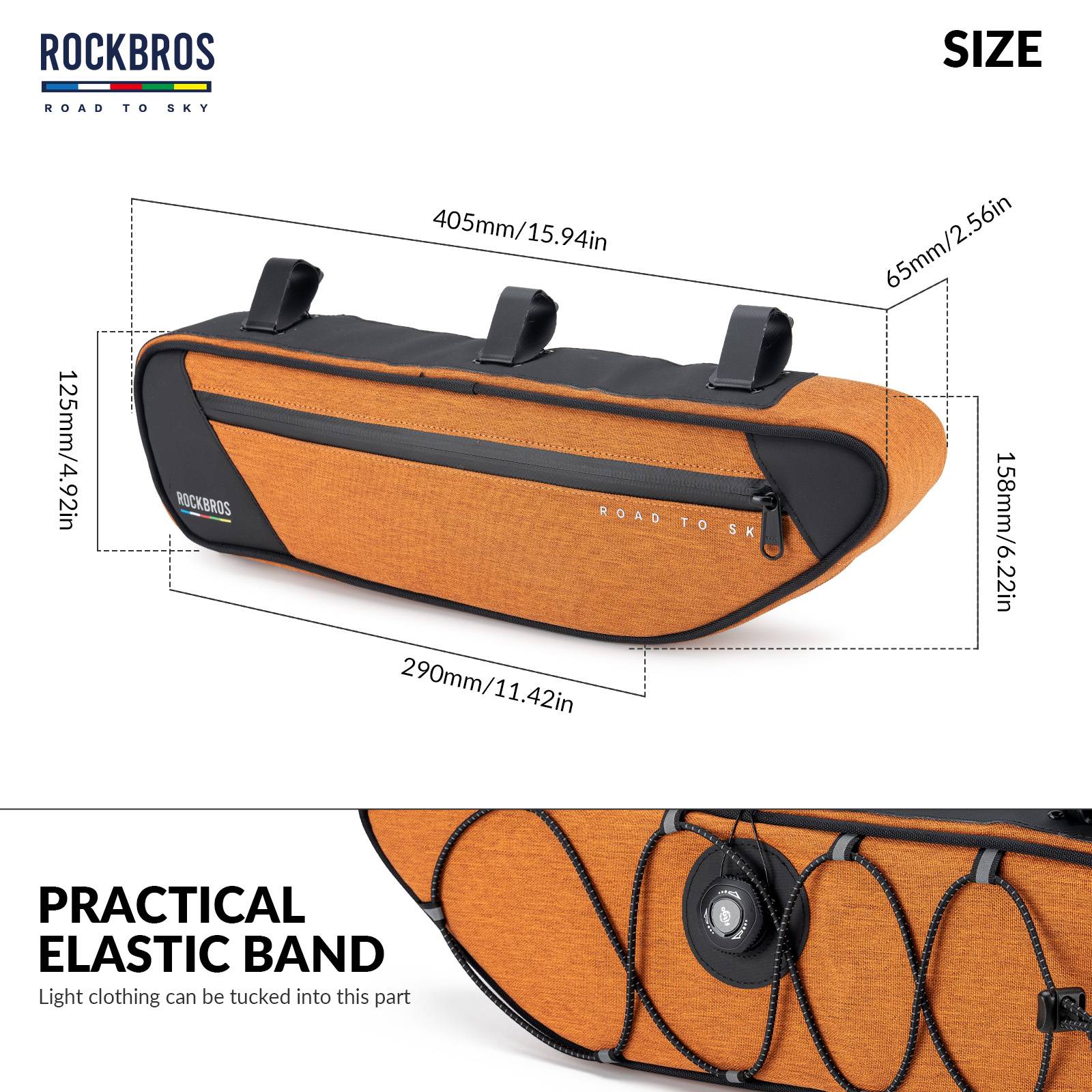 ROCKBROS Road-to-Sky Bike Frame Bag Reflective Waterproof Triangular Bag #Color_Orange
