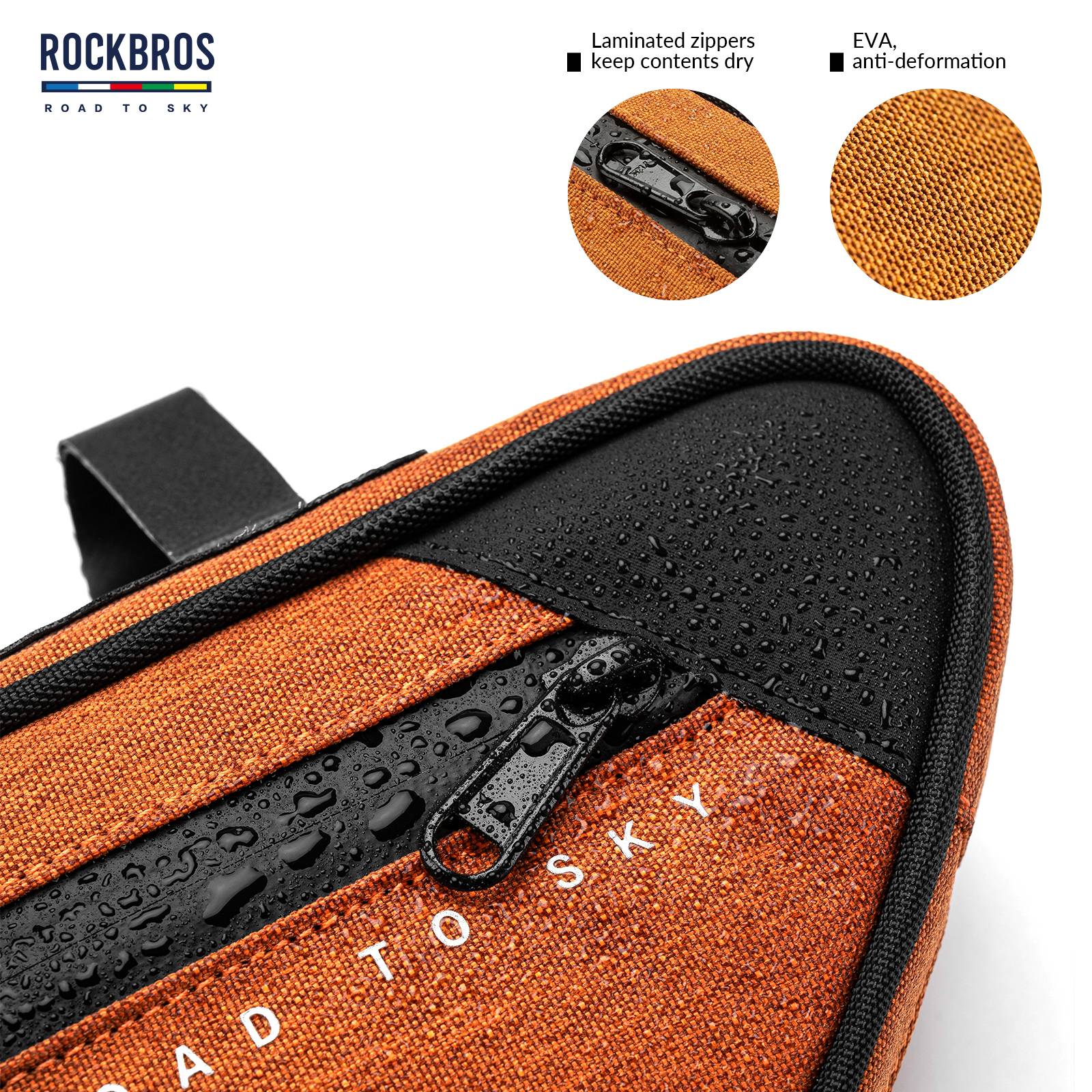 ROCKBROS Road-to-Sky Bike Frame Bag Reflective Waterproof Triangular Bag #Color_Orange