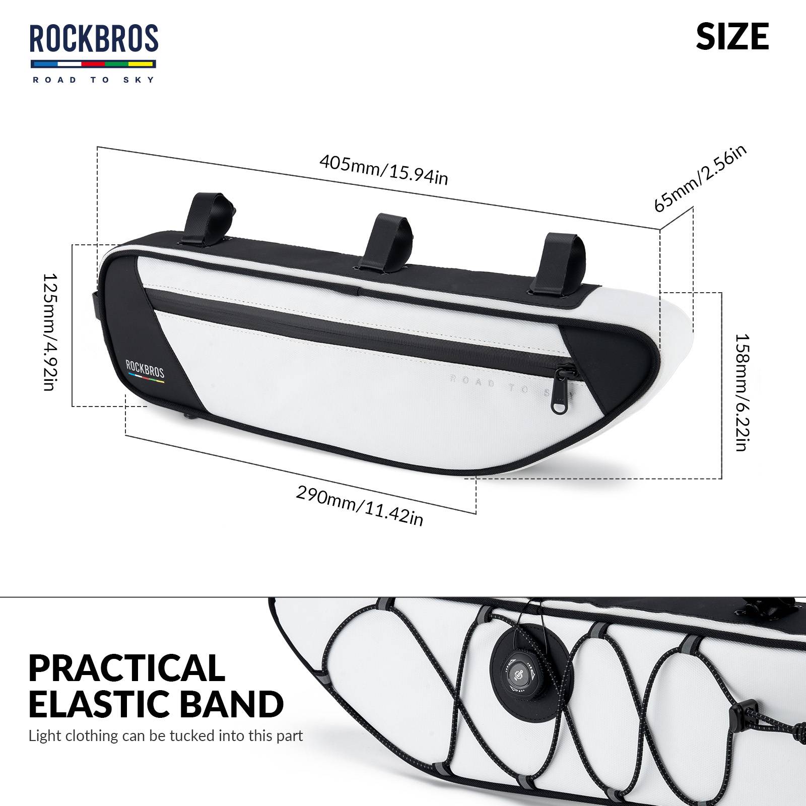 ROCKBROS Road-to-Sky Bike Frame Bag Reflective Waterproof Triangular Bag #Color_White