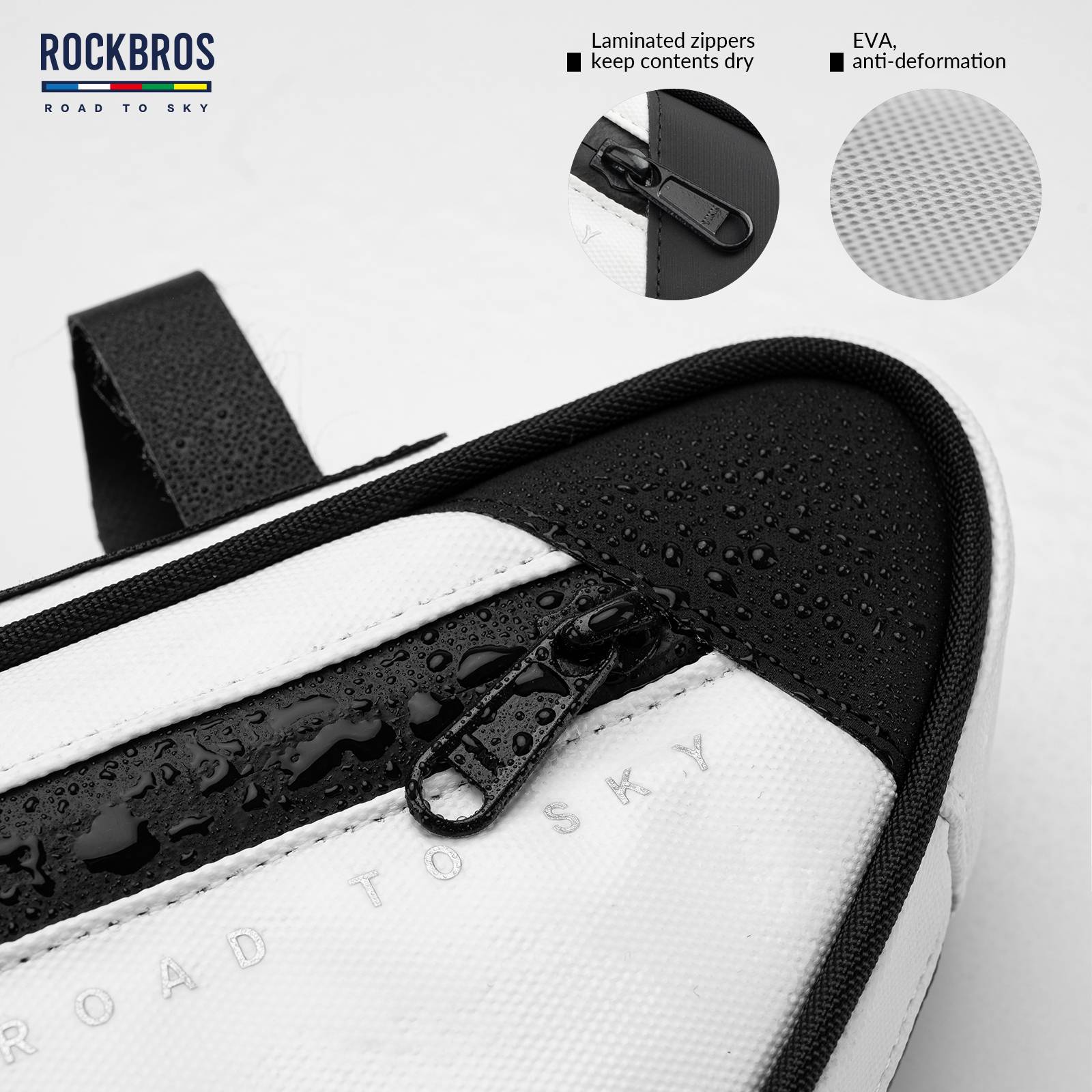 ROCKBROS Road-to-Sky Bike Frame Bag Reflective Waterproof Triangular Bag #Color_White