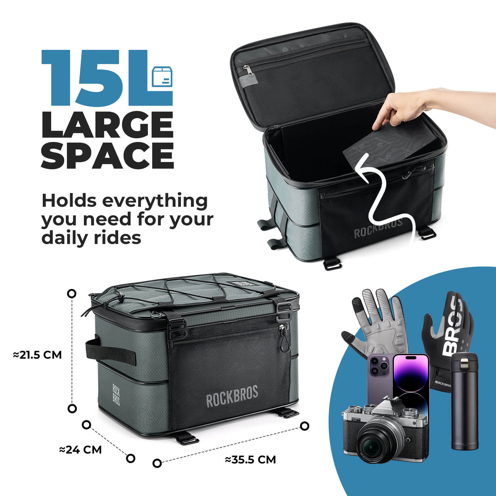 ROCKBROS Road to Sky bike pannier bag, foldable and versatile bike rack bag, 15-30L large capacity, waterproof and durable.