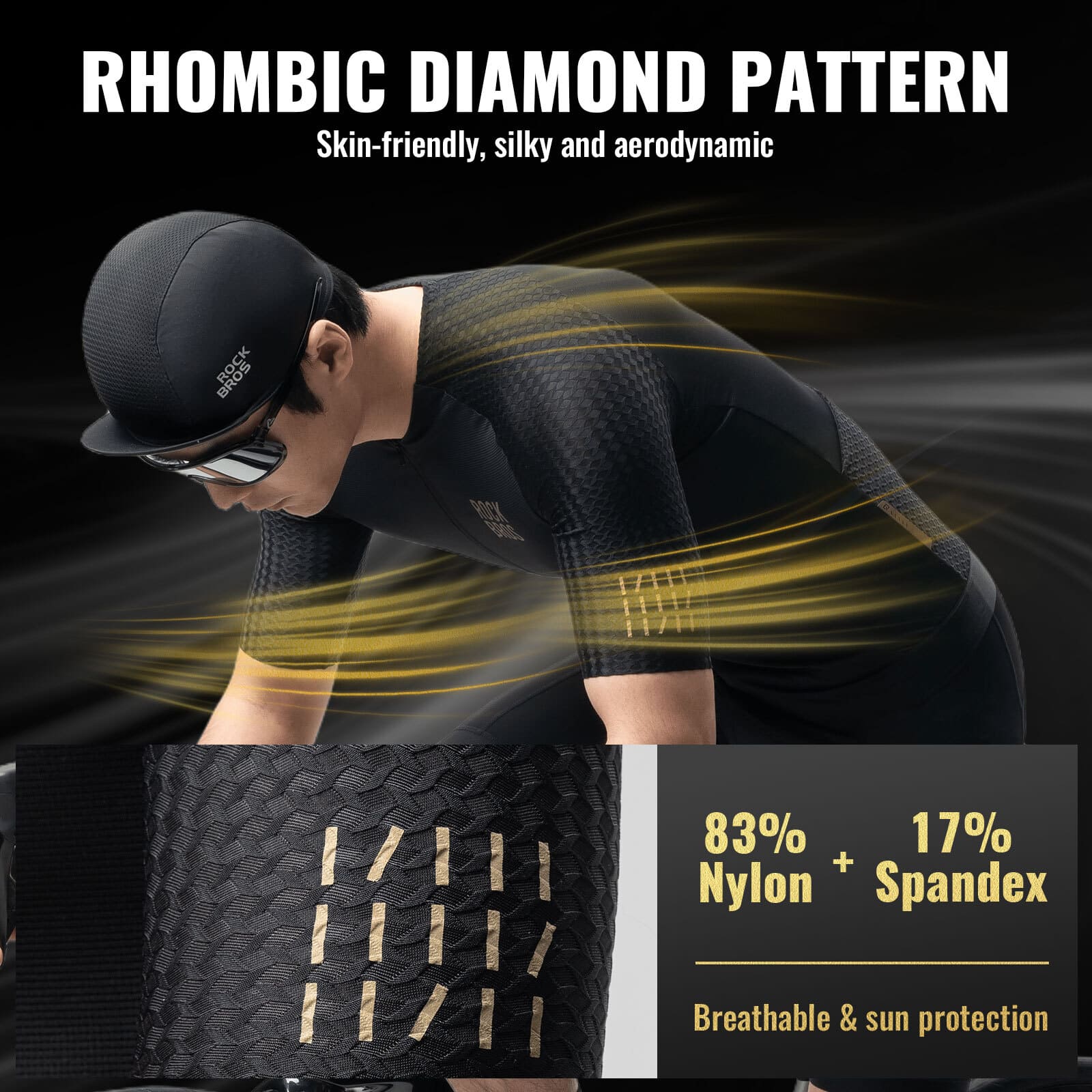 ROCKBROS Men’s Cycling Jersey – Diamond Pattern | Ride Hard, Stay Stylish! #Color_Black