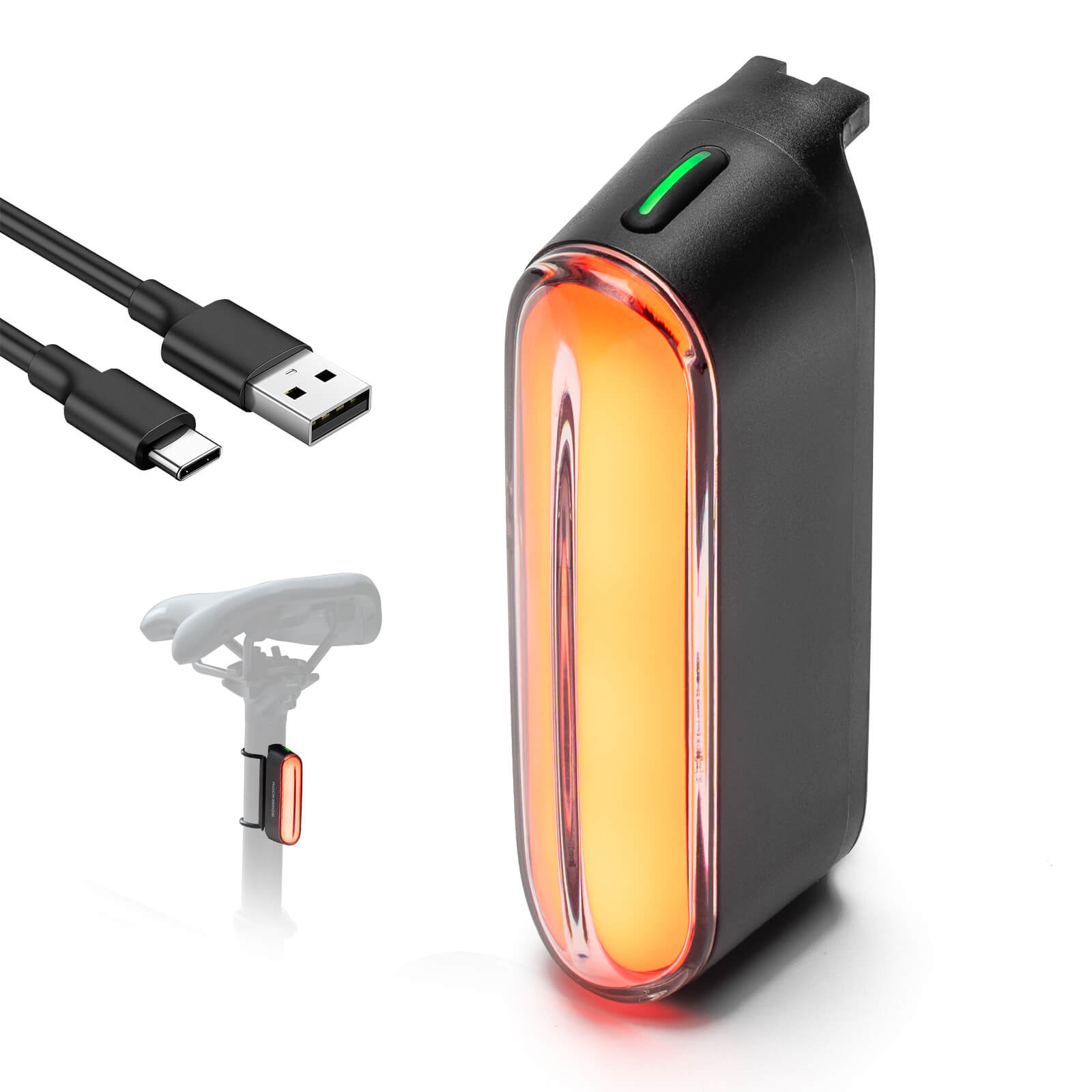 ROCKBROS smart bike rear light, magnetic taillight, rechargeable, waterproof, high visibility for safe cycling.