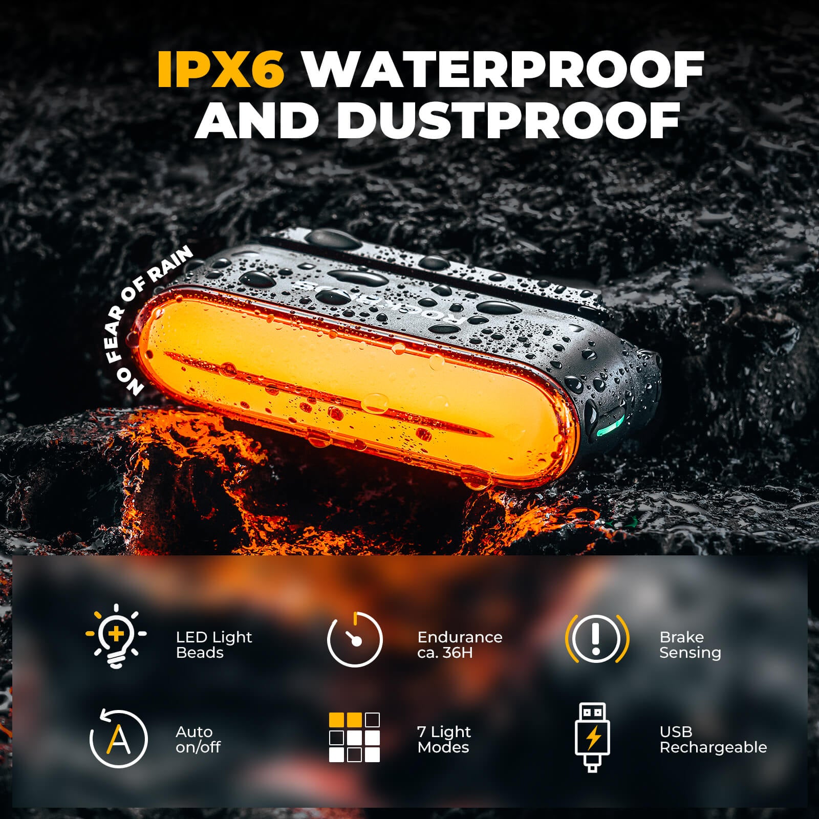 ROCKBROS smart bike rear light, magnetic taillight, rechargeable, waterproof, high visibility for safe cycling.