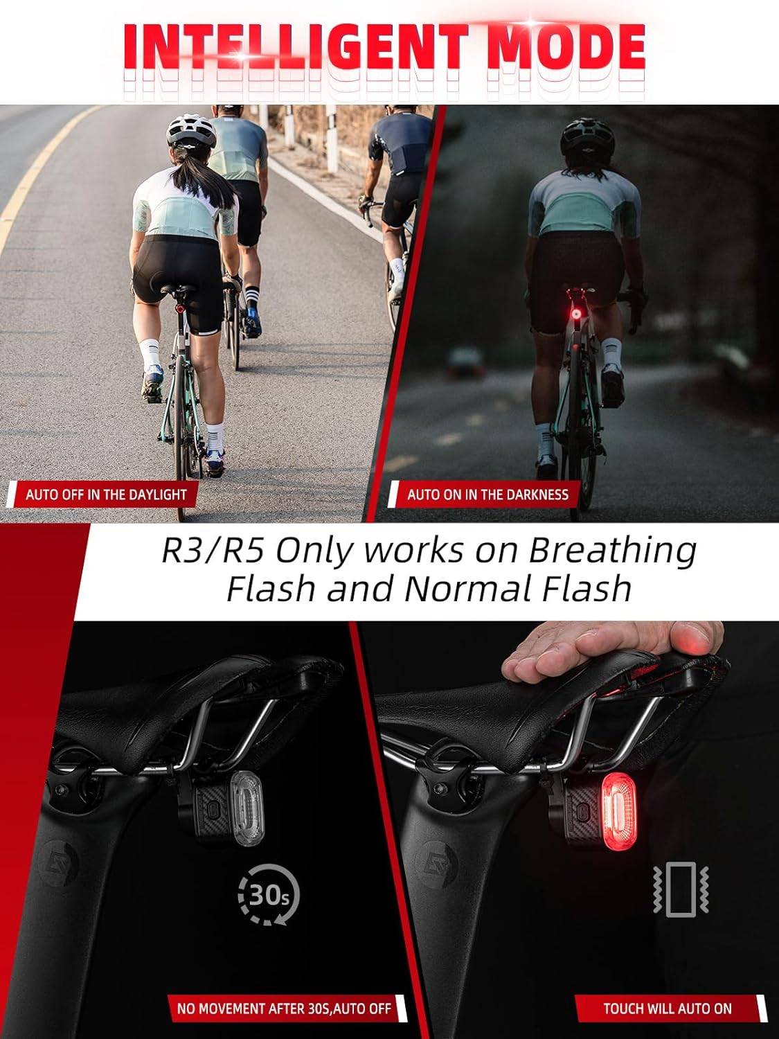 ROCKBROS Smart Bike Tail Light Brake Sensing Waterproof USB Rechargeable