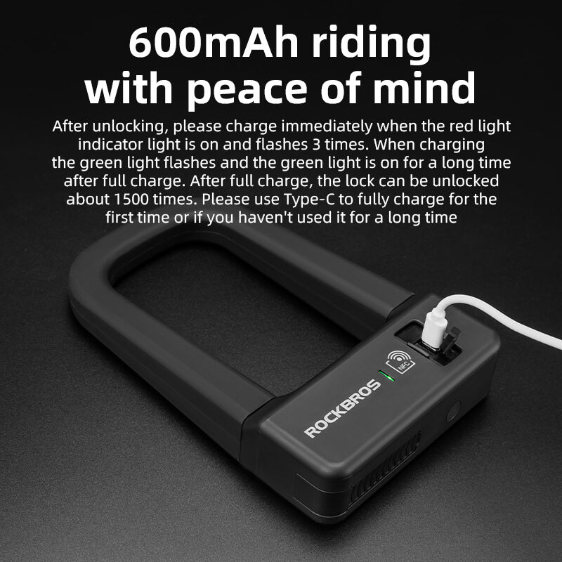 ROCKBROS smart U-shaped bike lock with NFC, secure and durable bicycle lock for enhanced protection.