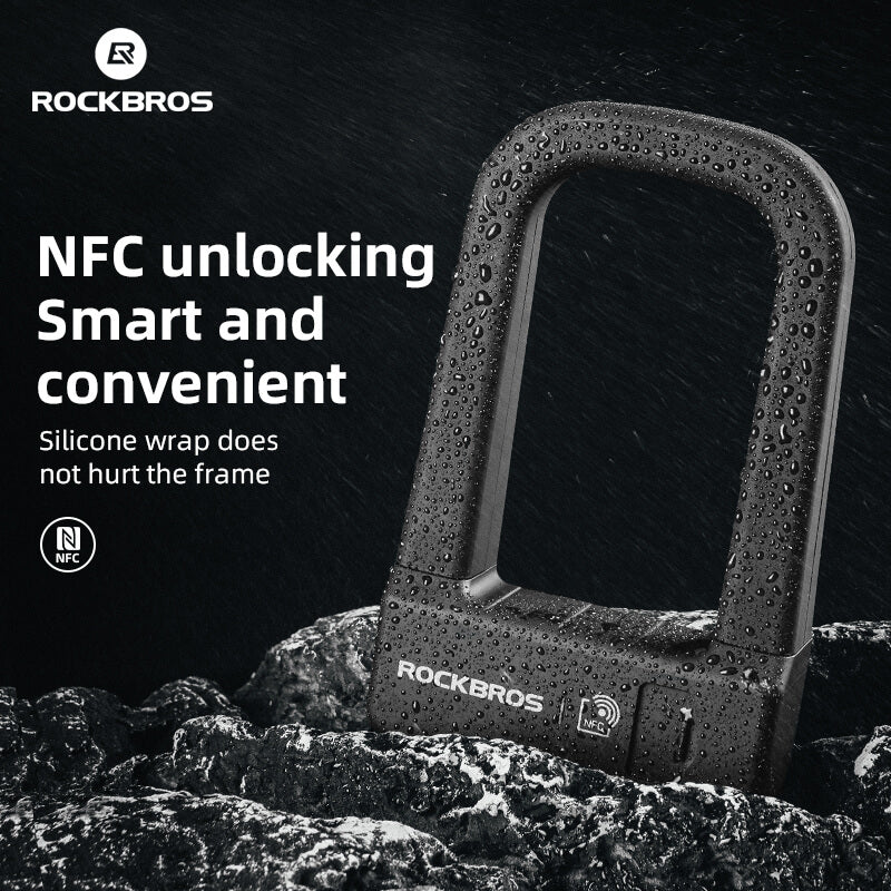 ROCKBROS smart U-shaped bike lock with NFC, secure and durable bicycle lock for enhanced protection.