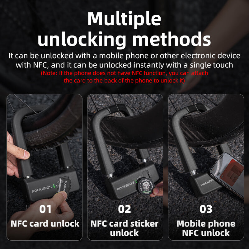 ROCKBROS smart U-shaped bike lock with NFC, secure and durable bicycle lock for enhanced protection.