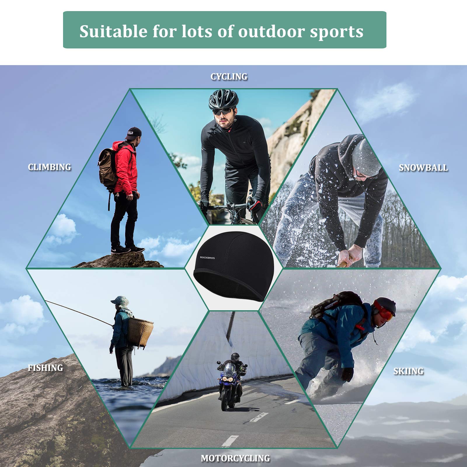 ROCKBROS Sports Beanie Skull Cap Helmet Liner Hats with Ear Covers