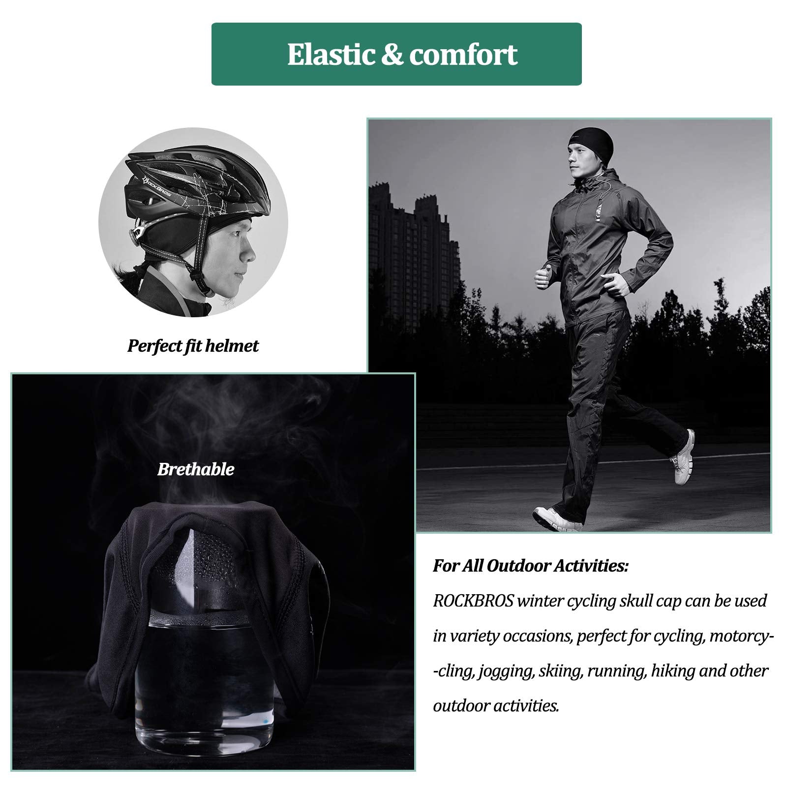 ROCKBROS Sports Beanie Skull Cap Helmet Liner Hats with Ear Covers