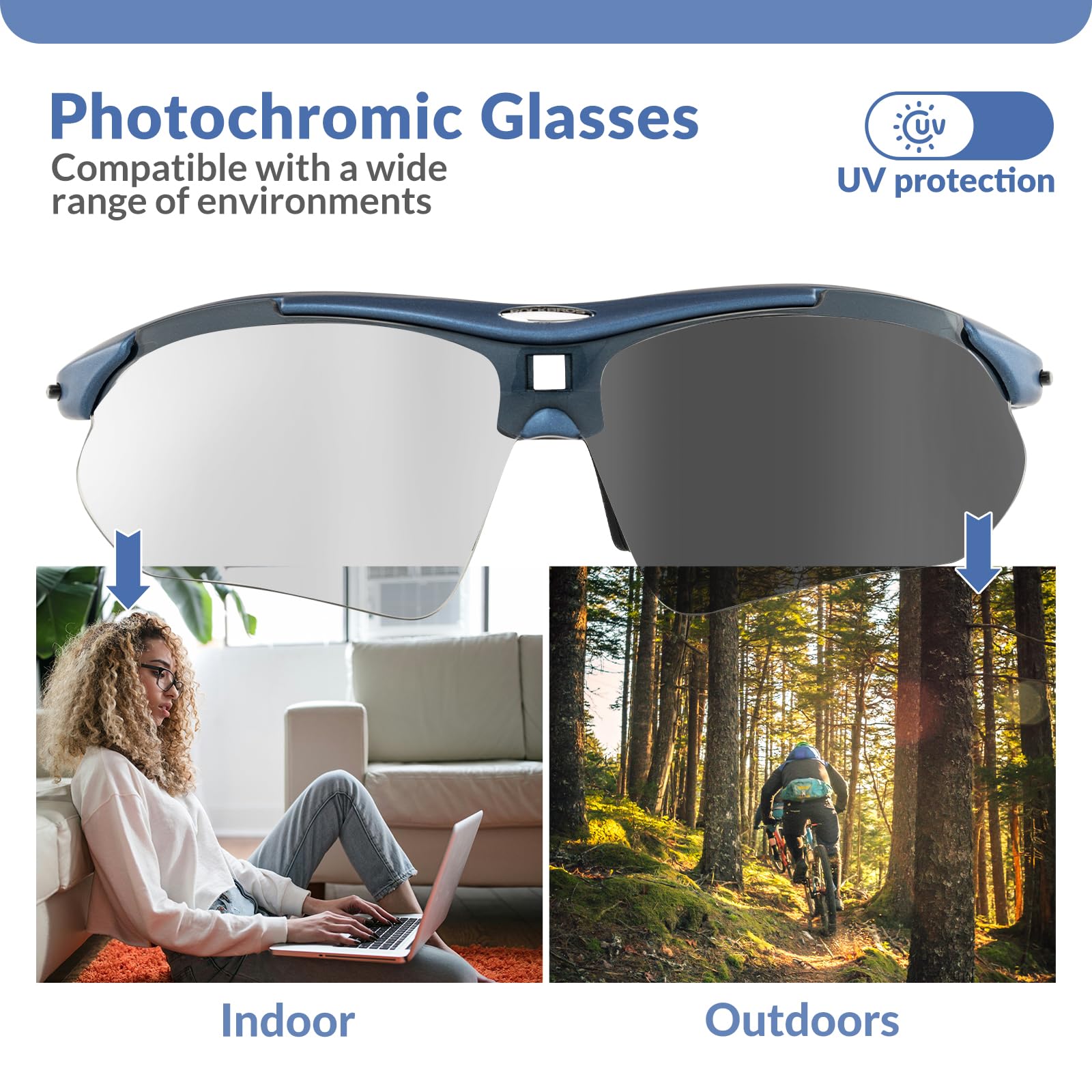 ROCKBROS Sports Sunglasses Photochromic Sunglasses with Headband #Style_Blue-photochromic Lenses