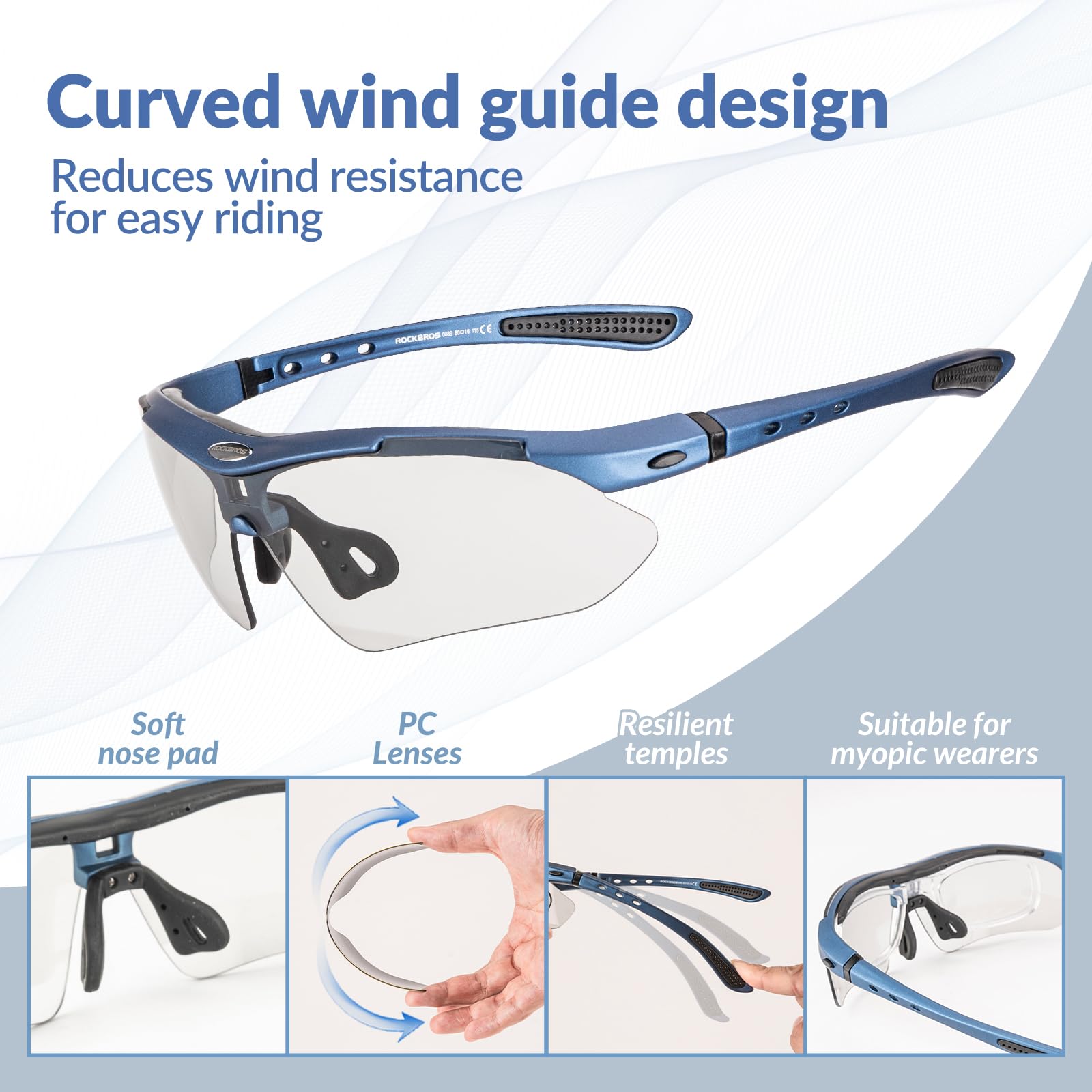 ROCKBROS Sports Sunglasses Photochromic Sunglasses with Headband #Style_Blue-photochromic Lenses