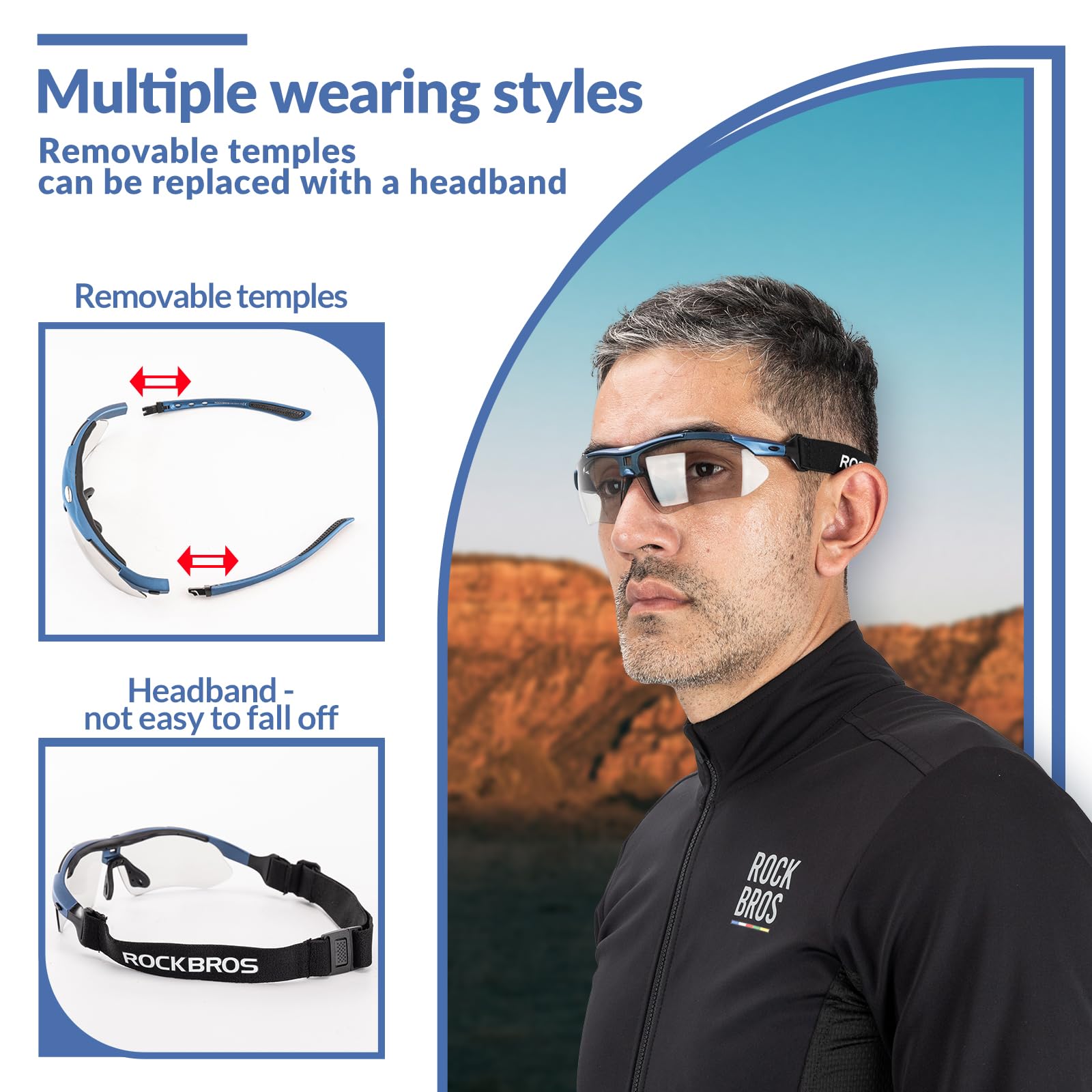ROCKBROS Sports Sunglasses Photochromic Sunglasses with Headband #Style_Blue-photochromic Lenses