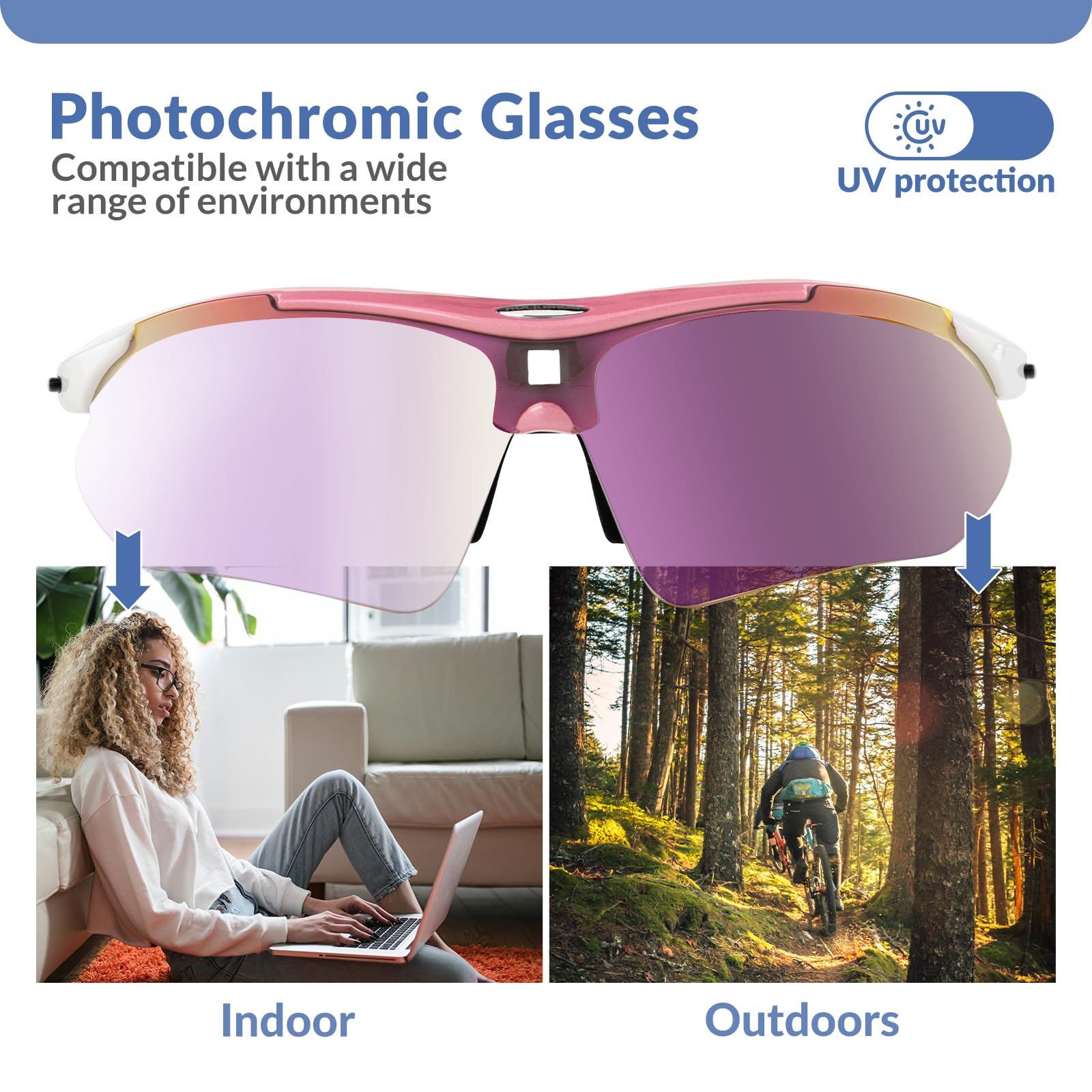 ROCKBROS Sports Sunglasses Photochromic Sunglasses with Headband #Style_Pink-polarized Lenses