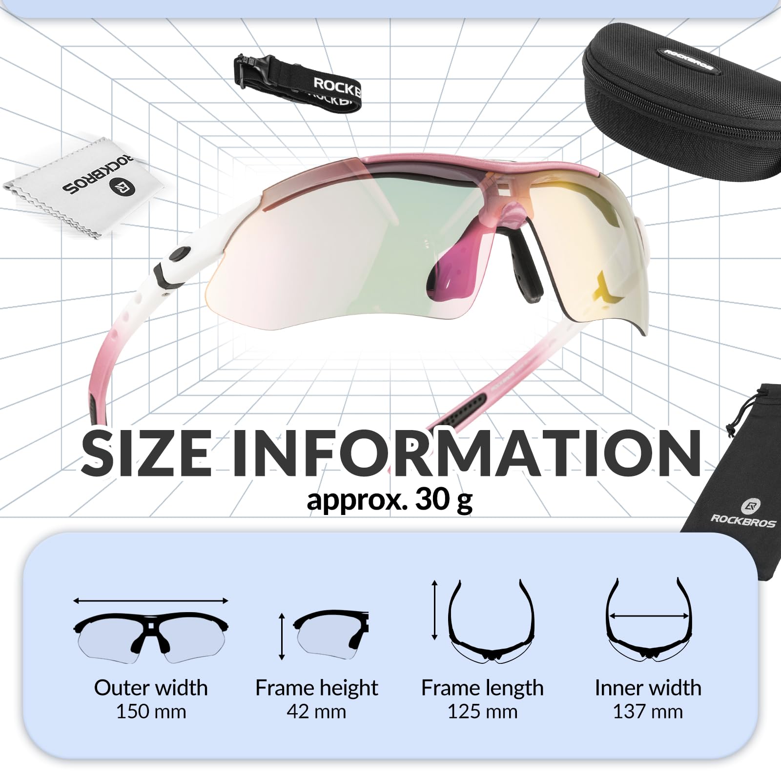 ROCKBROS Sports Sunglasses Photochromic Sunglasses with Headband #Style_Pink-polarized Lenses