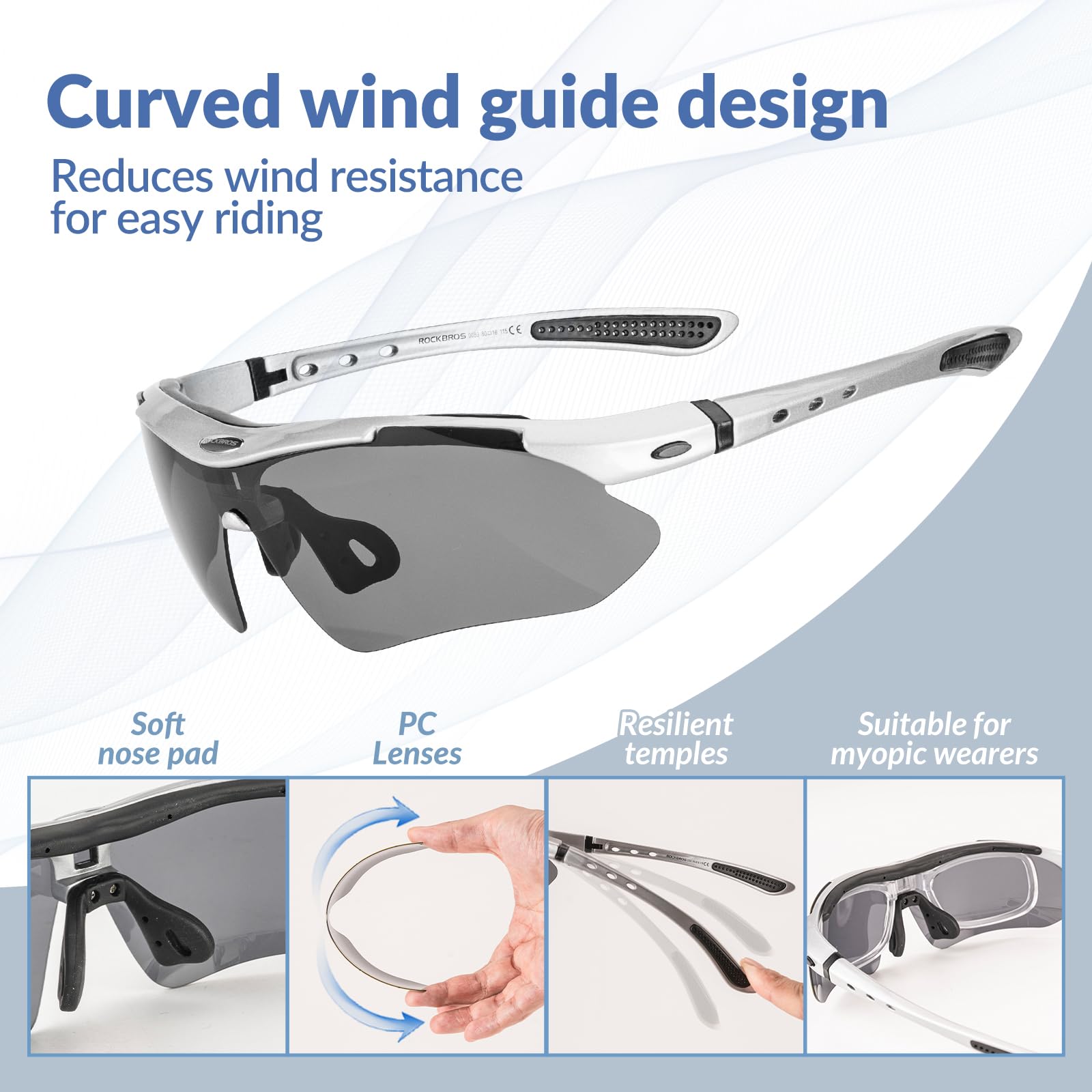 ROCKBROS Sports Sunglasses Photochromic Sunglasses with Headband #Style_Silver-photochromic Lenses